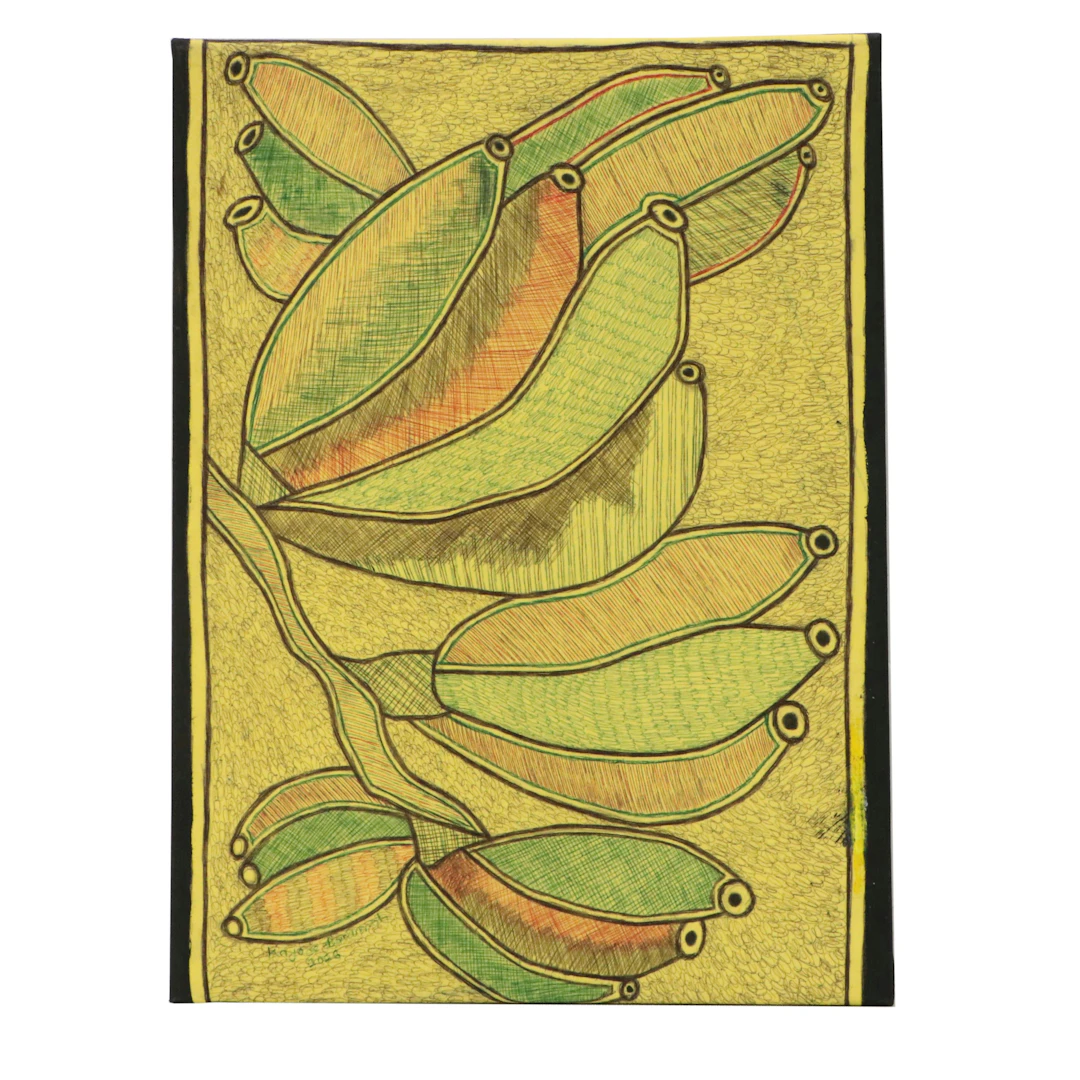 Kayode Buraimoh Ballpoint Pen Drawing of Stylized Bananas, 2026