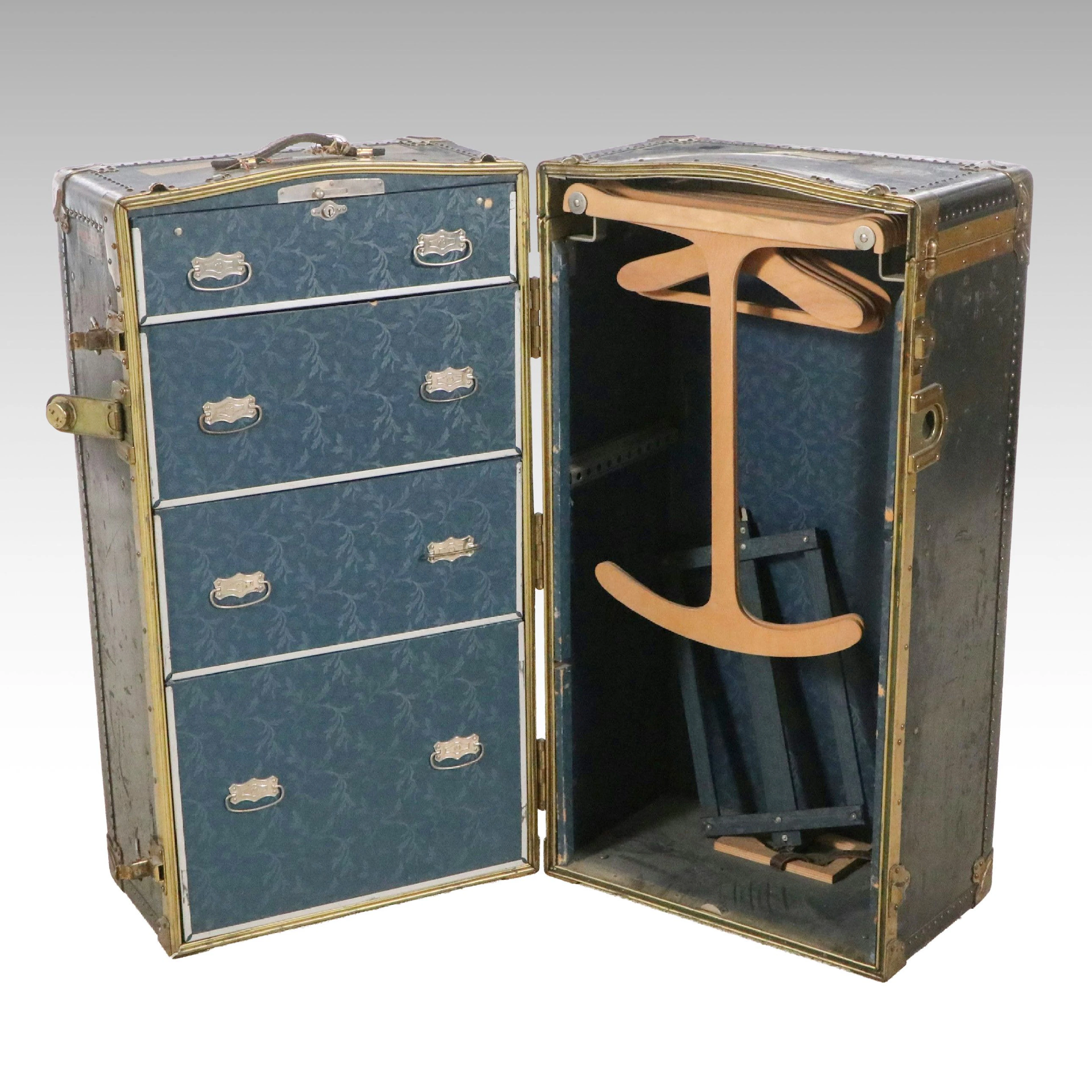 Mendel Trunk Co. Steamer Wardrobe Trunk with Hotel Travel Decals, Early 20th C.
