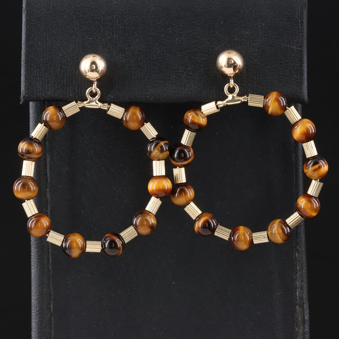 14K Tiger's Eye Loop Earrings