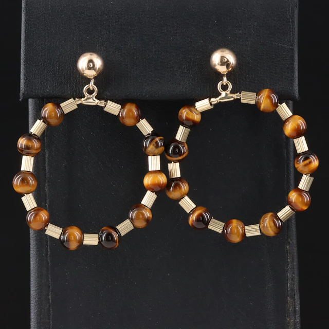 14K Tiger's Eye Loop Earrings