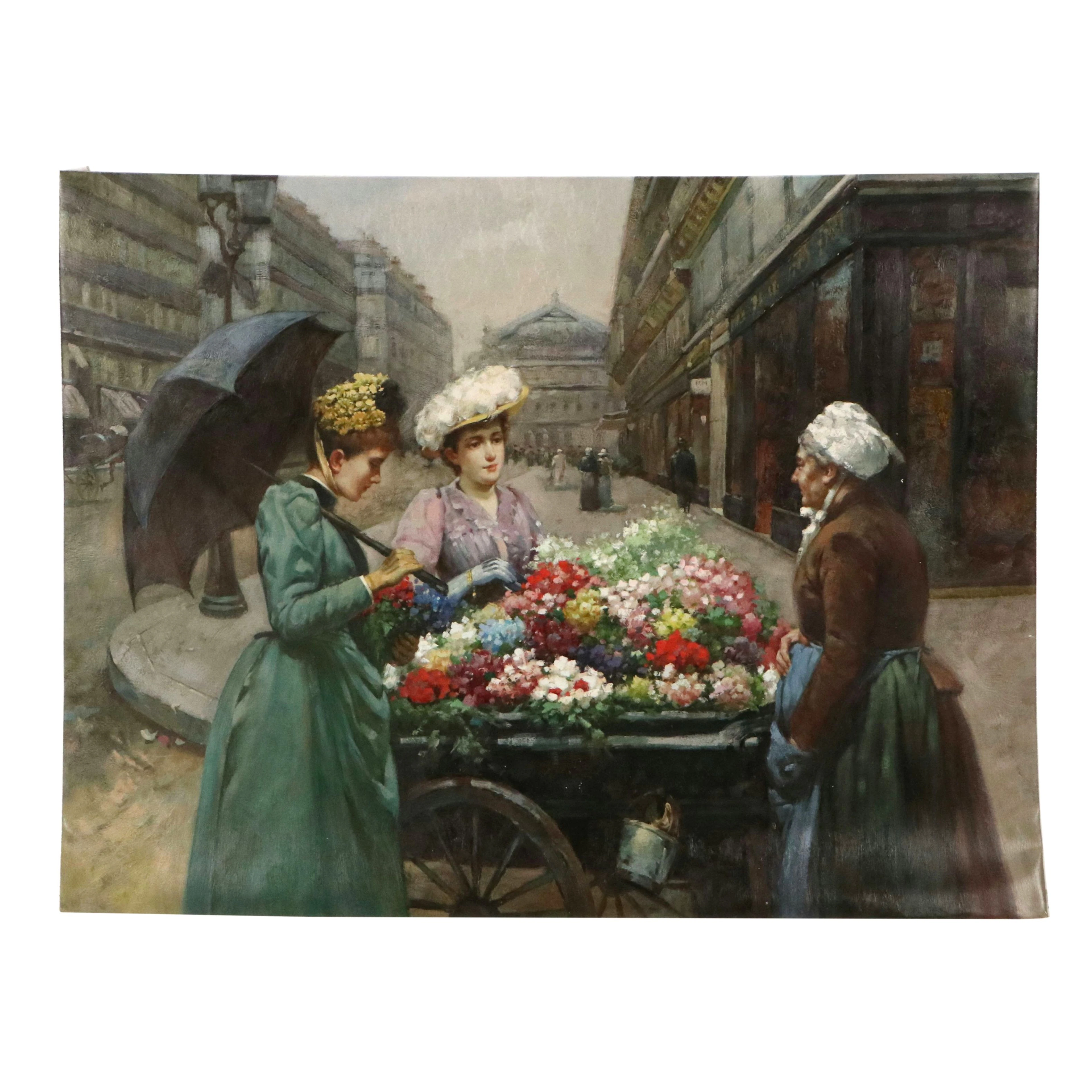 After Louis Marie de Schryver Oil Painting "The Flower Seller"