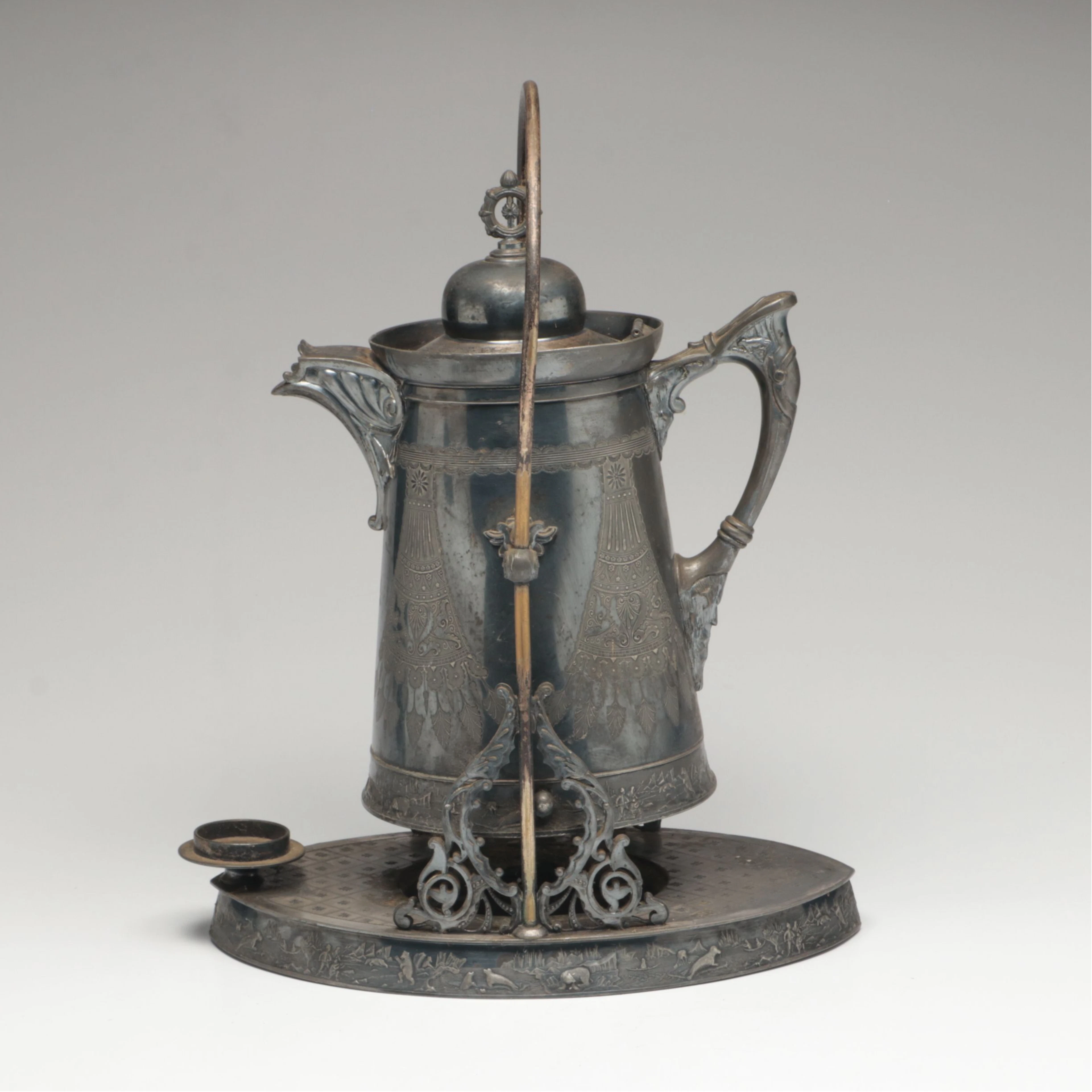 Rogers Smith & Co. Victorian Ornate Etched Silver Plate Tilting Coffee Pot