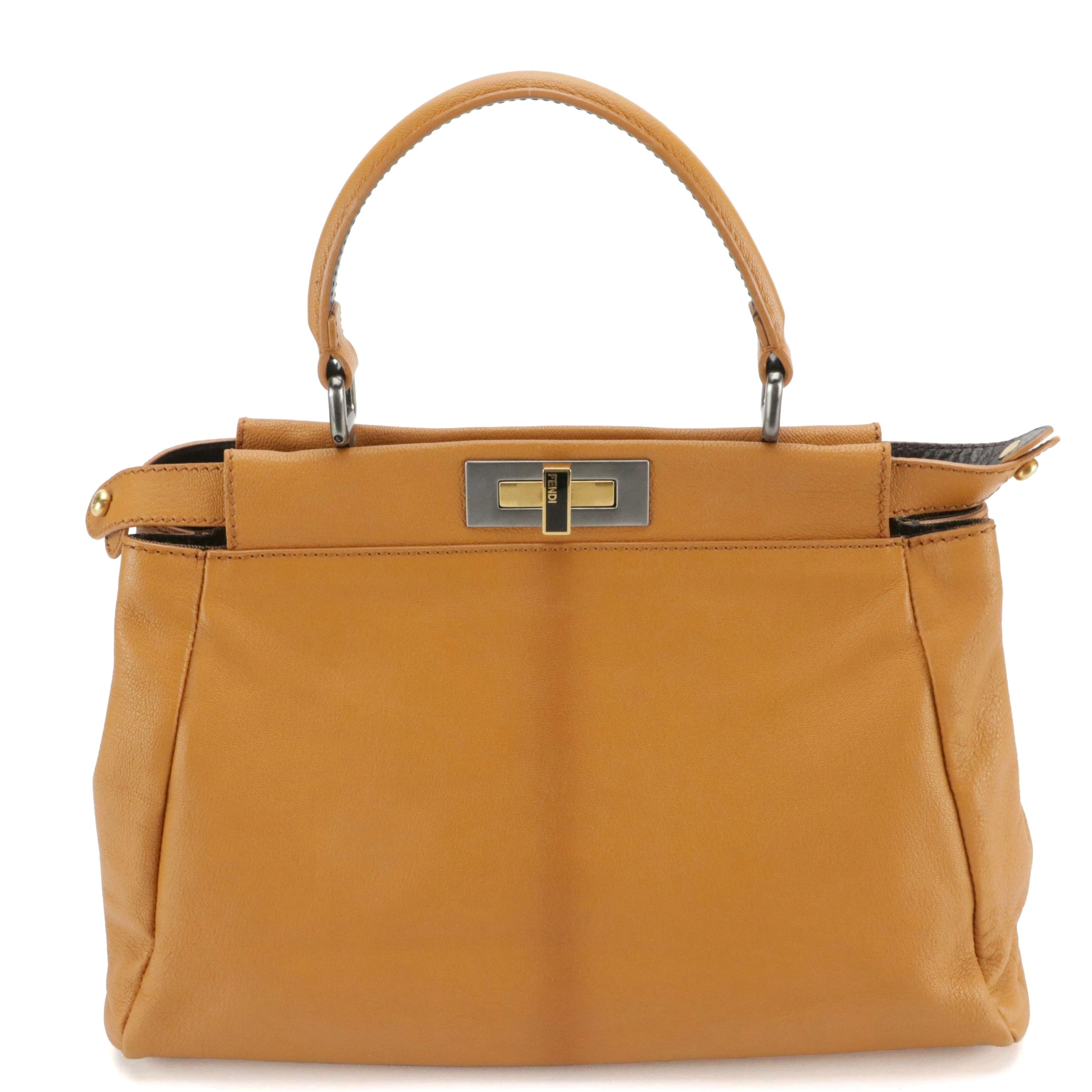 Fendi Peekaboo Two-Way Handbag in Camel Calfskin Leather