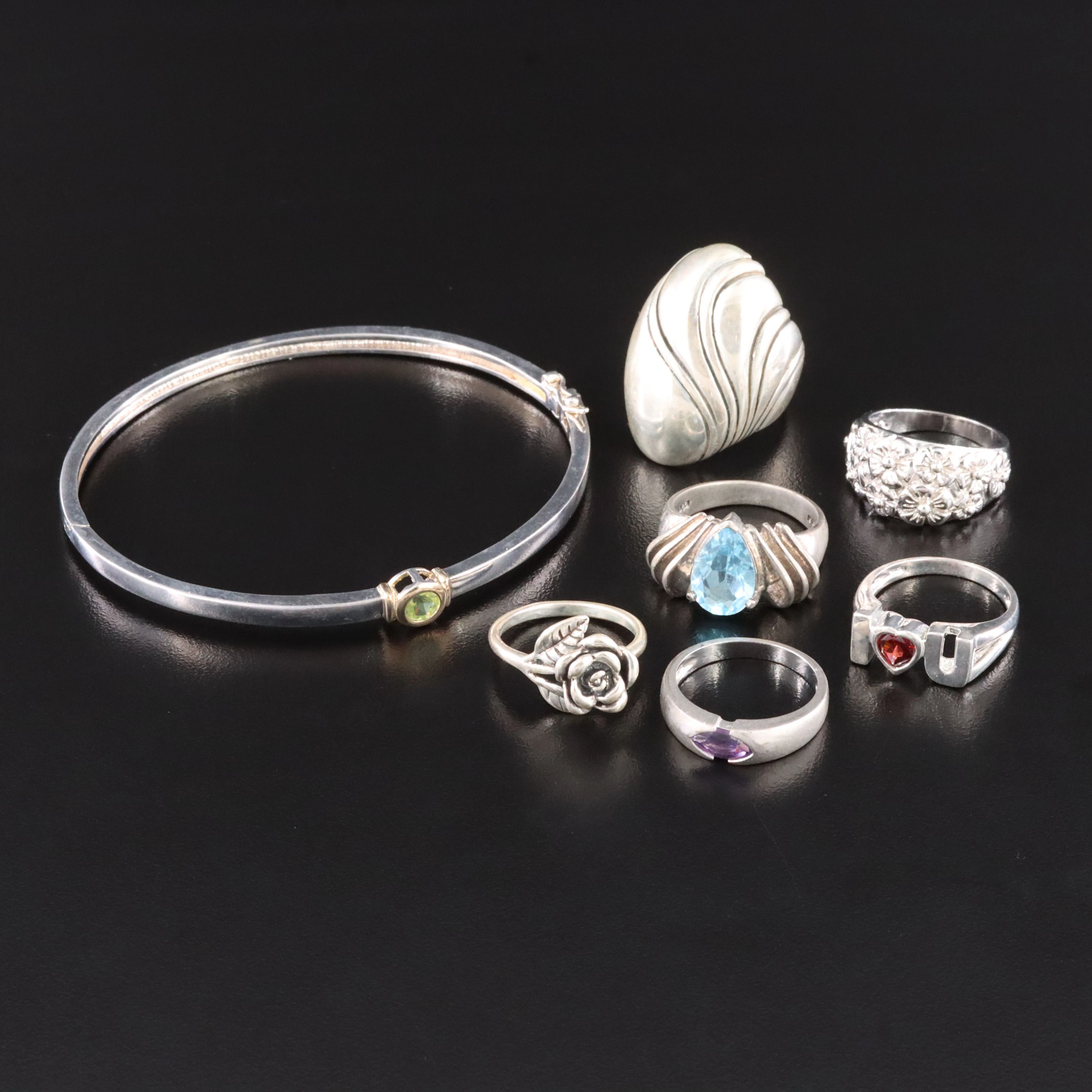 Kabana, Peridot, Garnet and Topaz Featured in Sterling Rings and Bangle