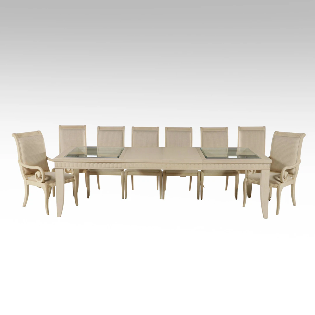 Nine-Piece Neoclassical Style Pickled Oak Dining Set, Late 20th to 21st Century