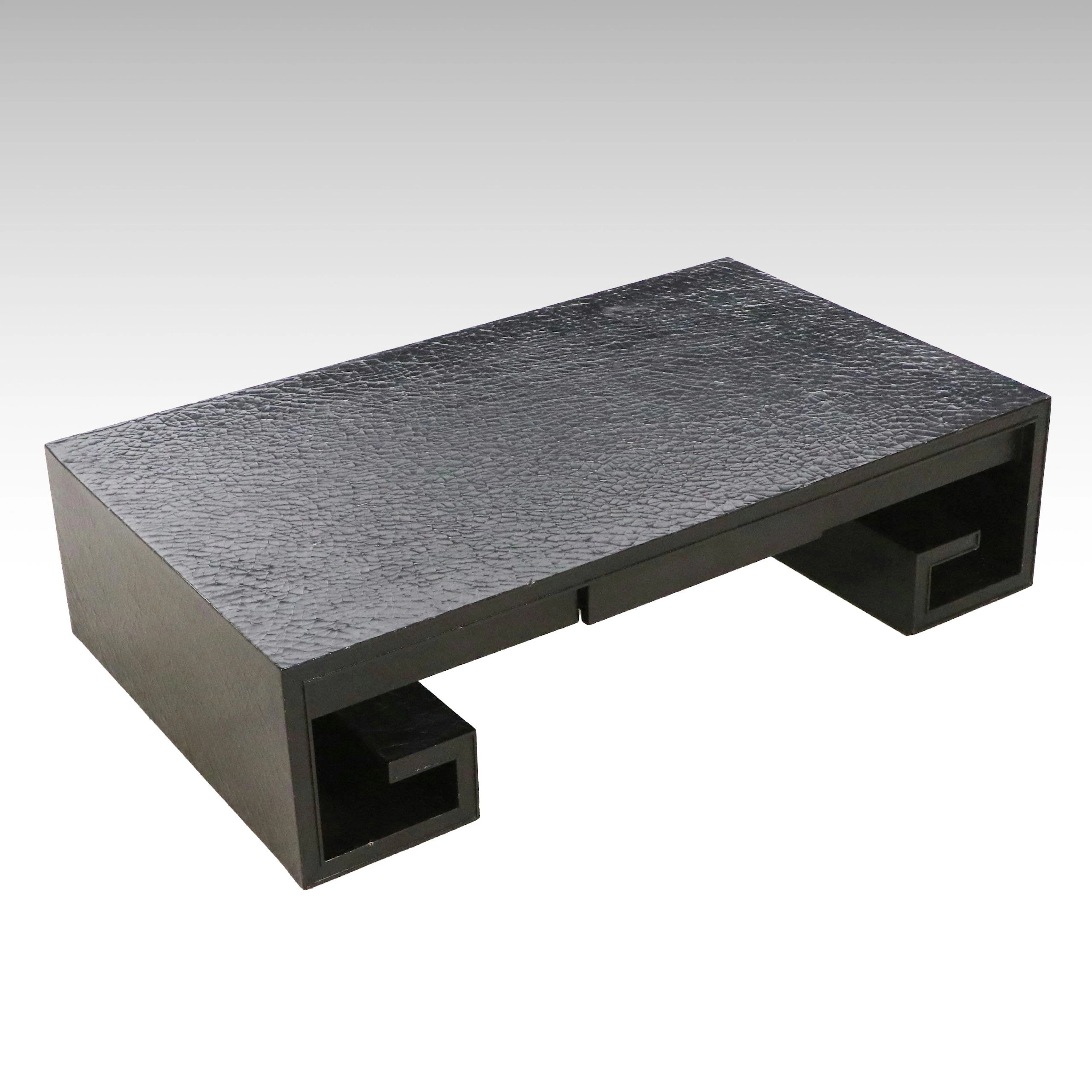 Baker Furniture Asian Modern Black Crackle Glaze Lacquer Style Coffee Table