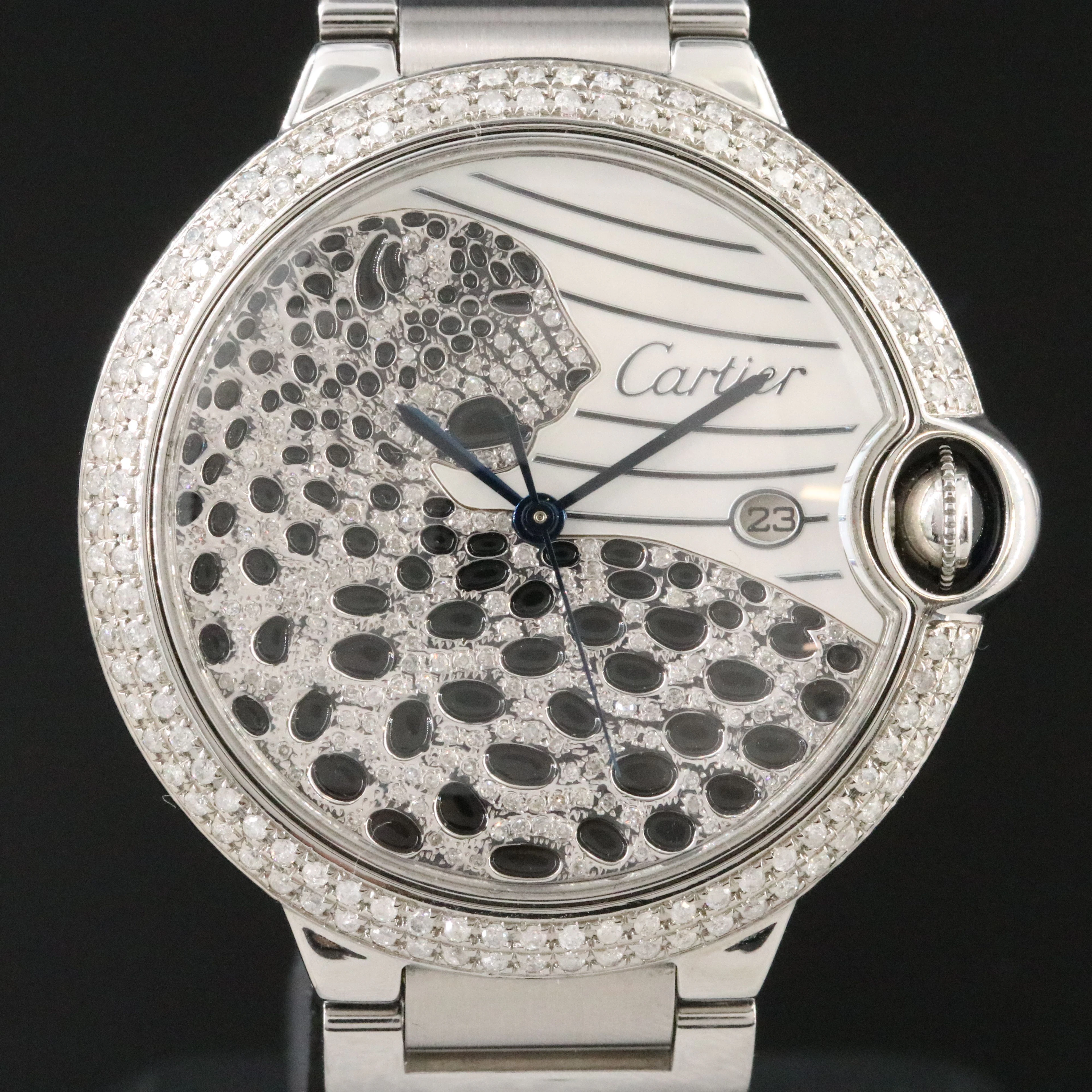 Cartier Ballon Bleu 42mm Custom Panthere Diamonds Automatic Watch
