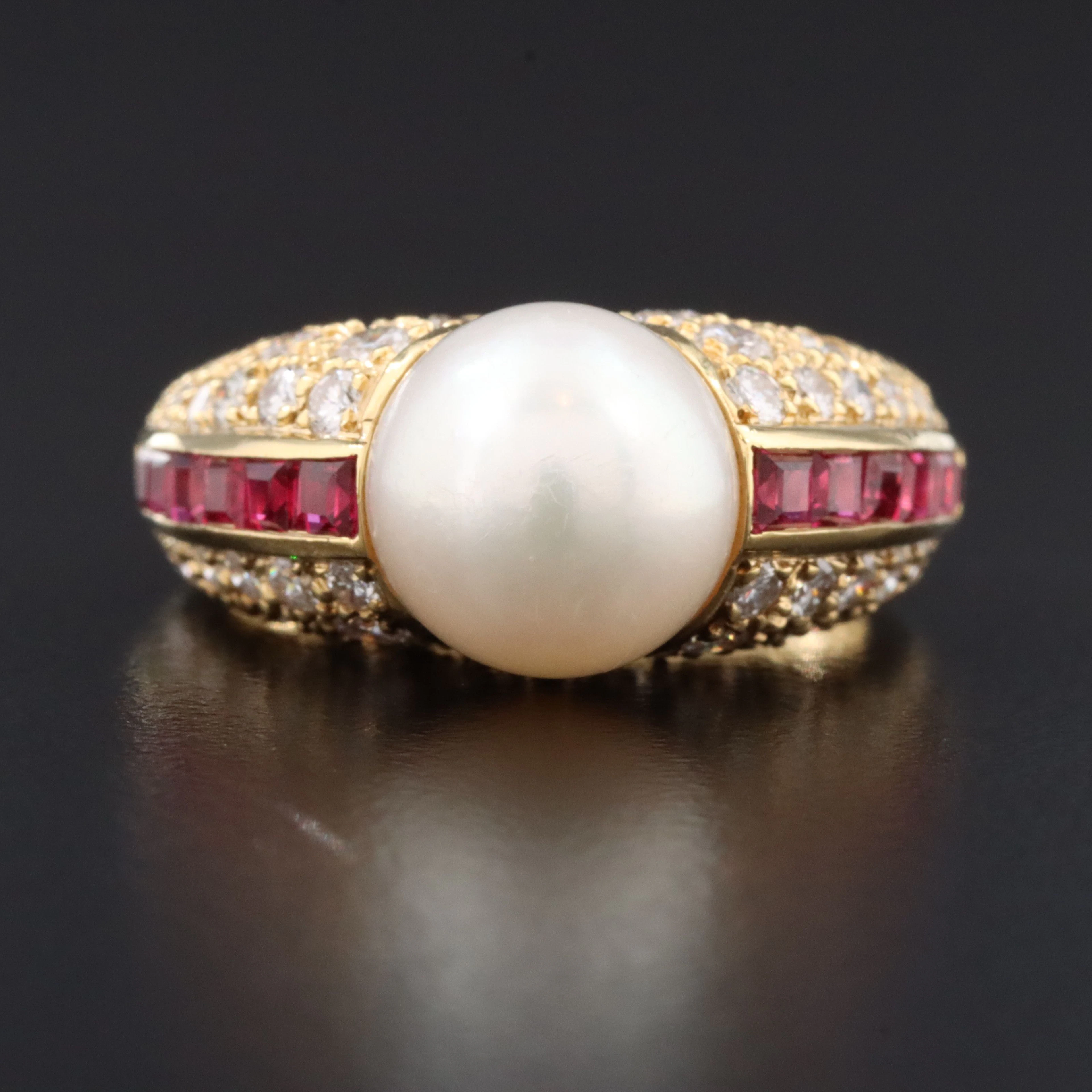 18K Pearl, Ruby and Diamond Ring