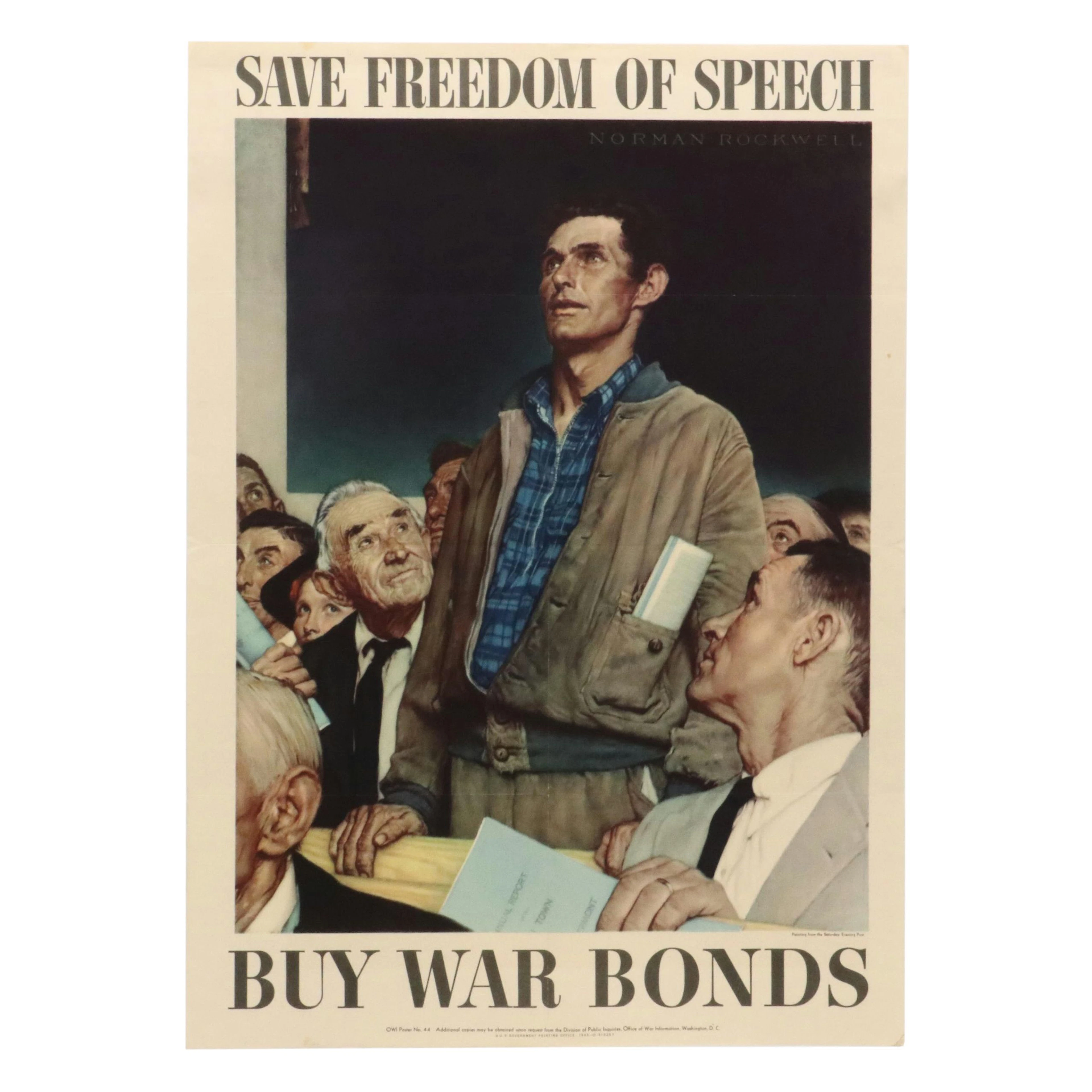 WWII OWI War Bonds Poster After Norman Rockwell "Save Freedom of Speech," 1943