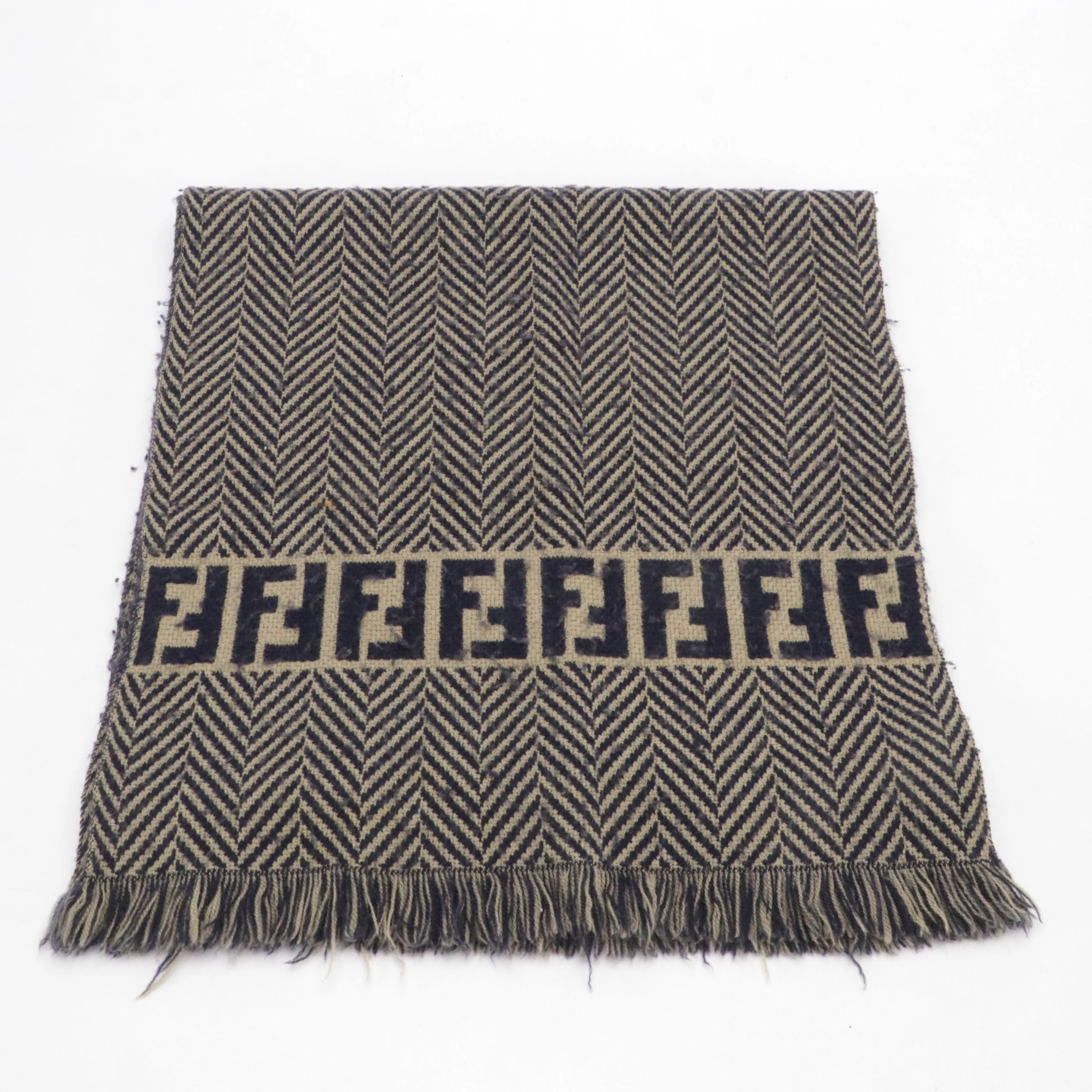 Fendi Vintage FF Zig-Zag Wool Fringe Scarf