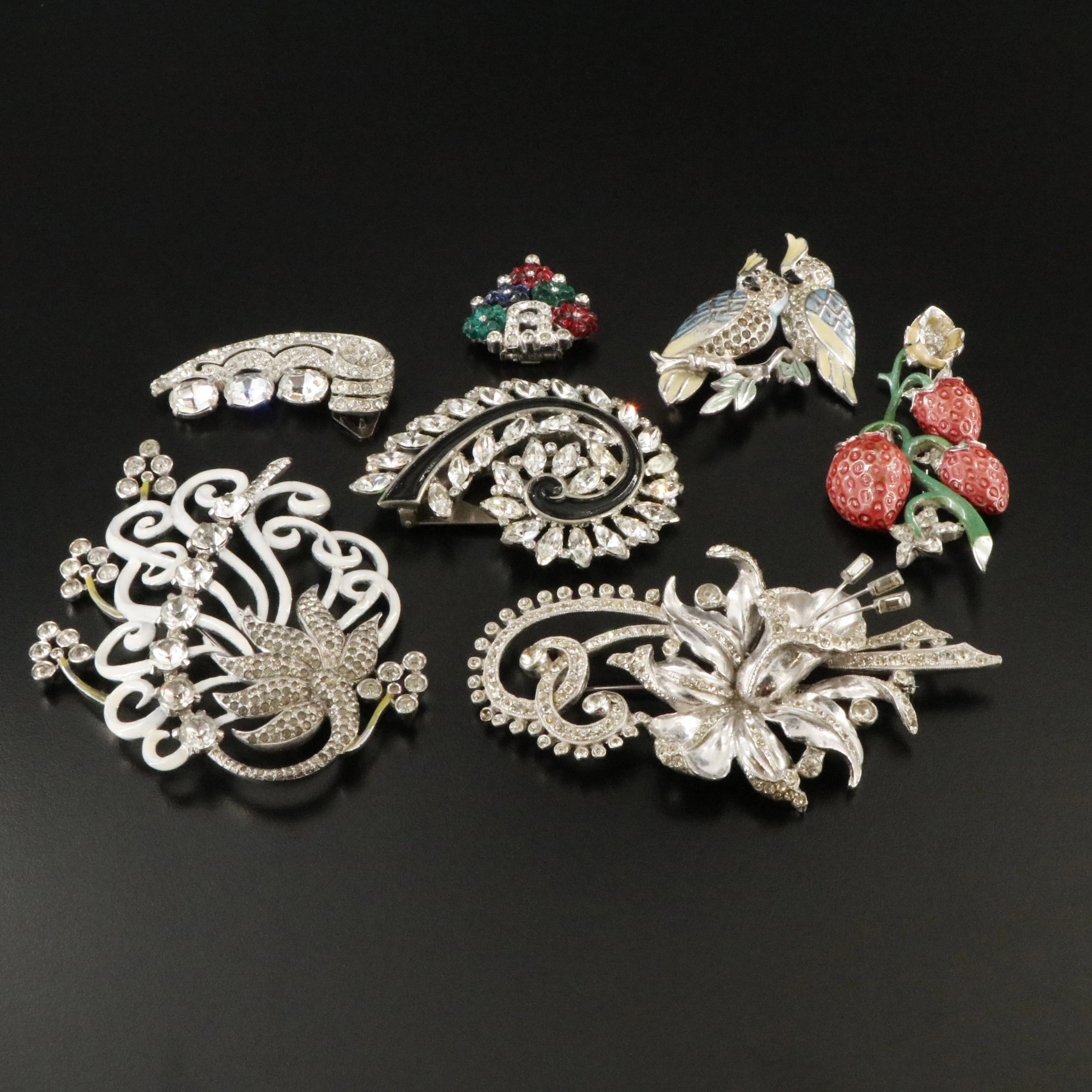Vintage Brooch and Sweater Clip Collection Featuring Pennino and Rhinestones