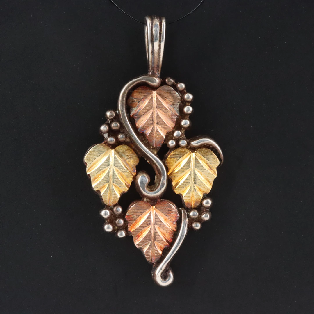Coleman Co. Black Hills Gold Sterling & 12K Two-Tone Gold Grape Leaf Pendant