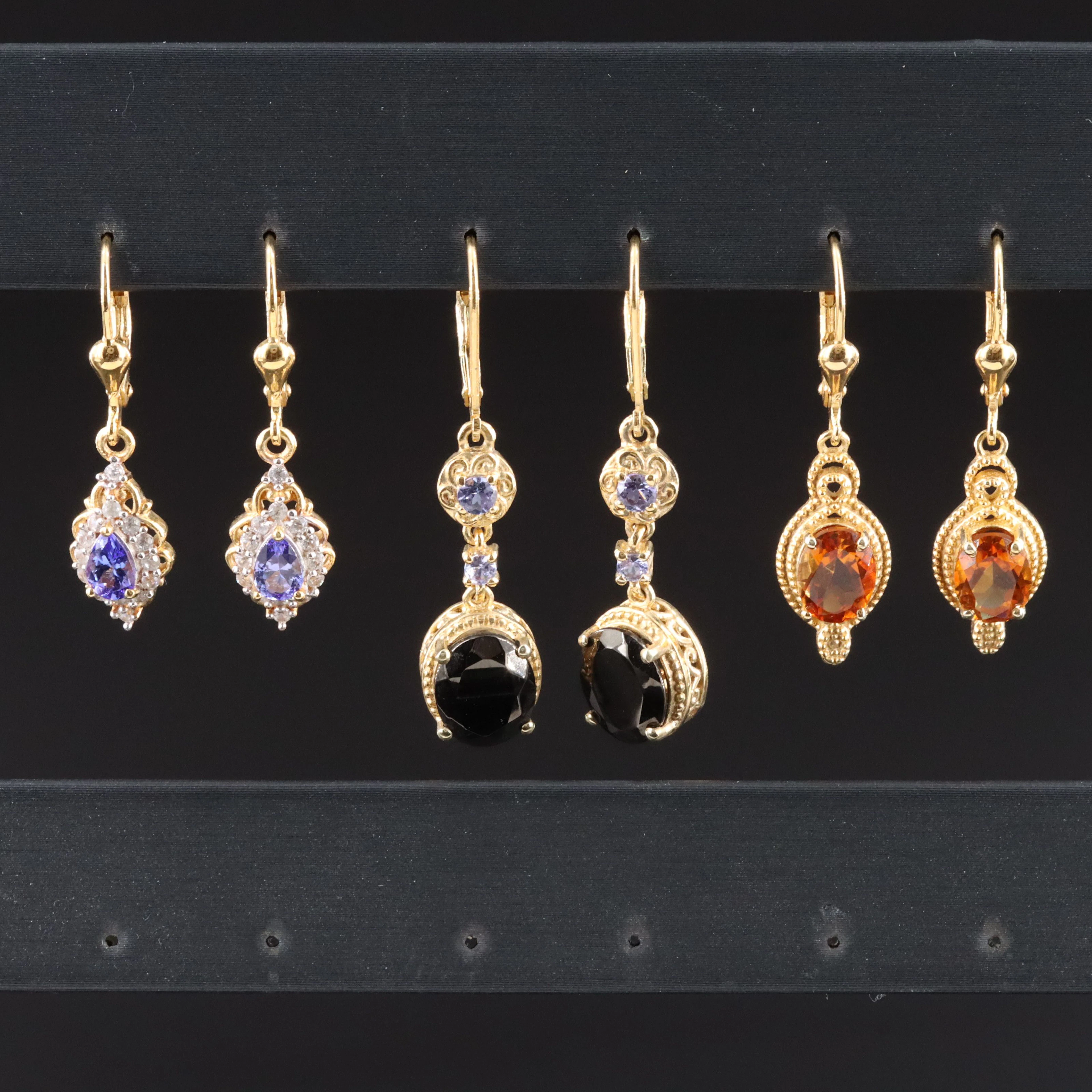 Sterling Earring Collection Including Tanzanite, White Zircon and Citrine