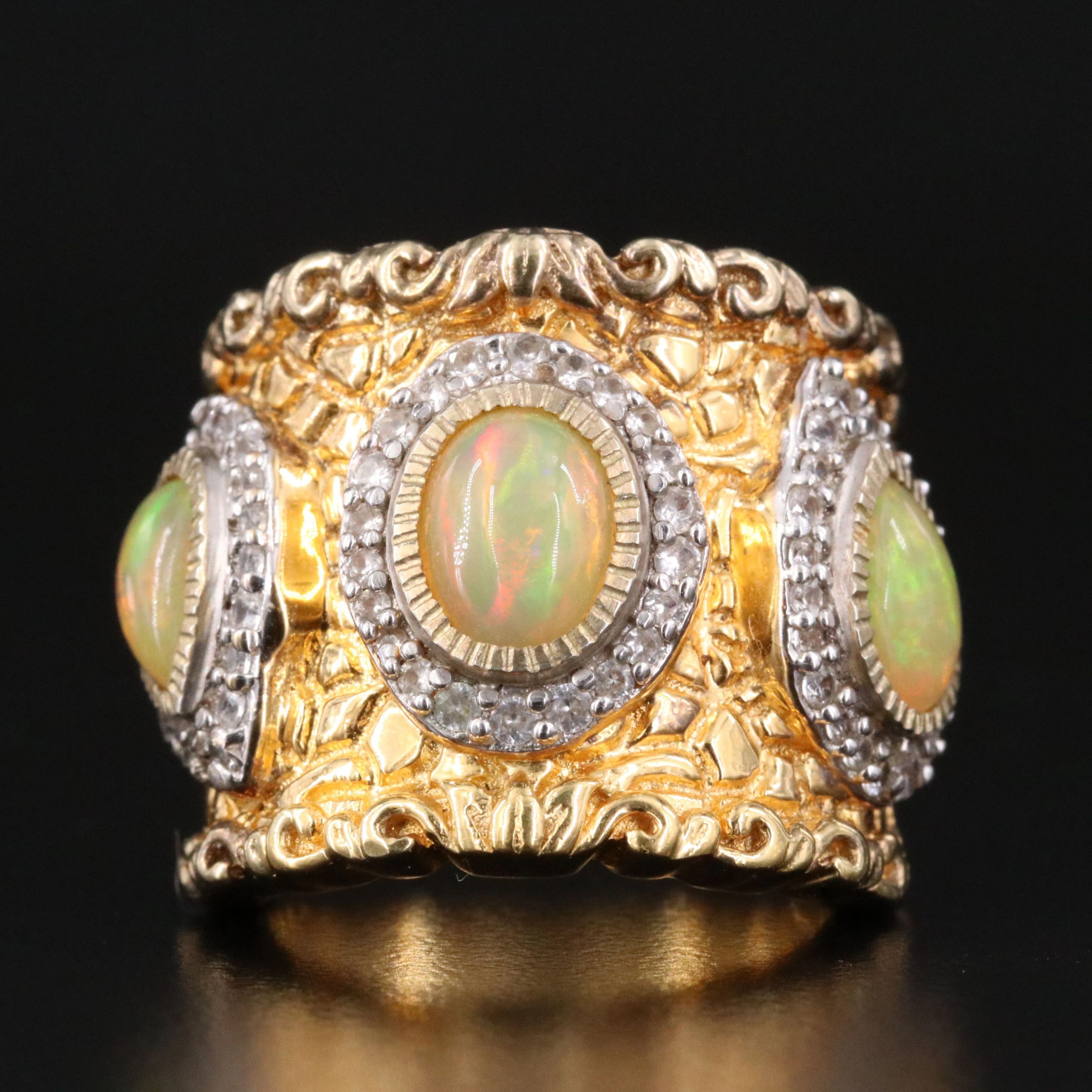 Sterling Opal and White Zircon Ring