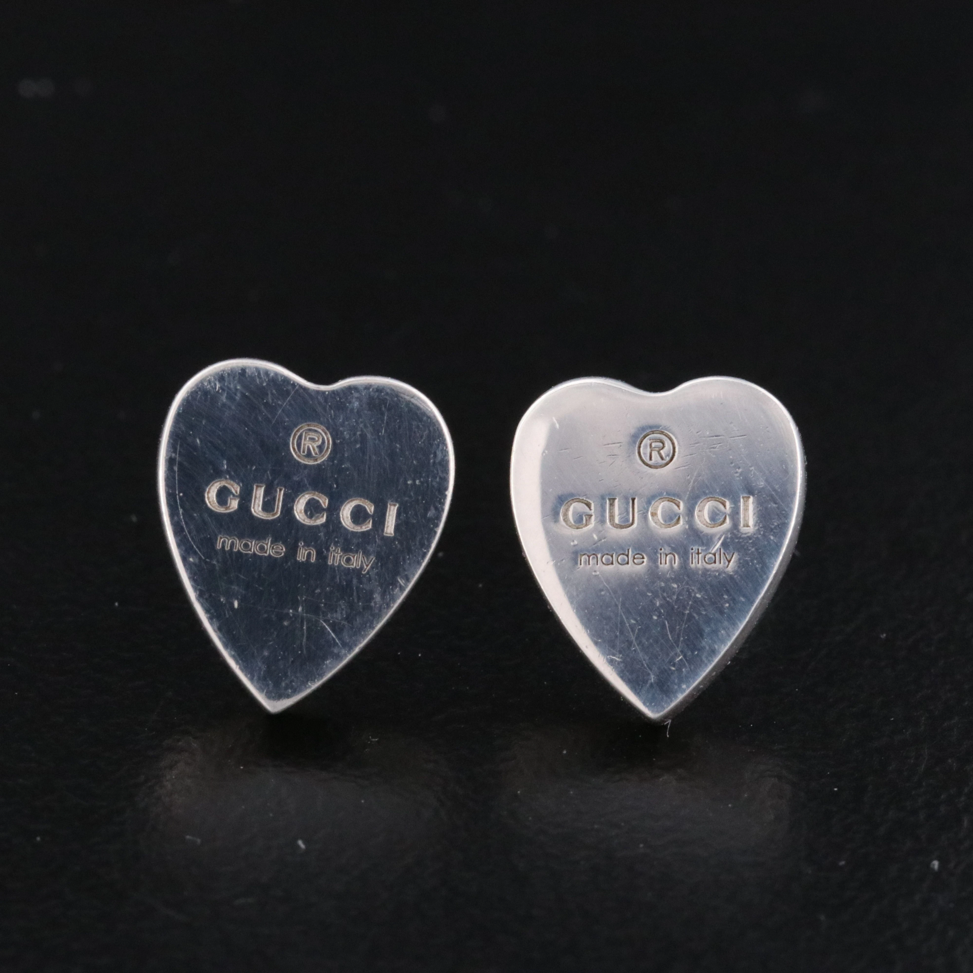 Gucci Sterling Trademark Heart Stud Earrings