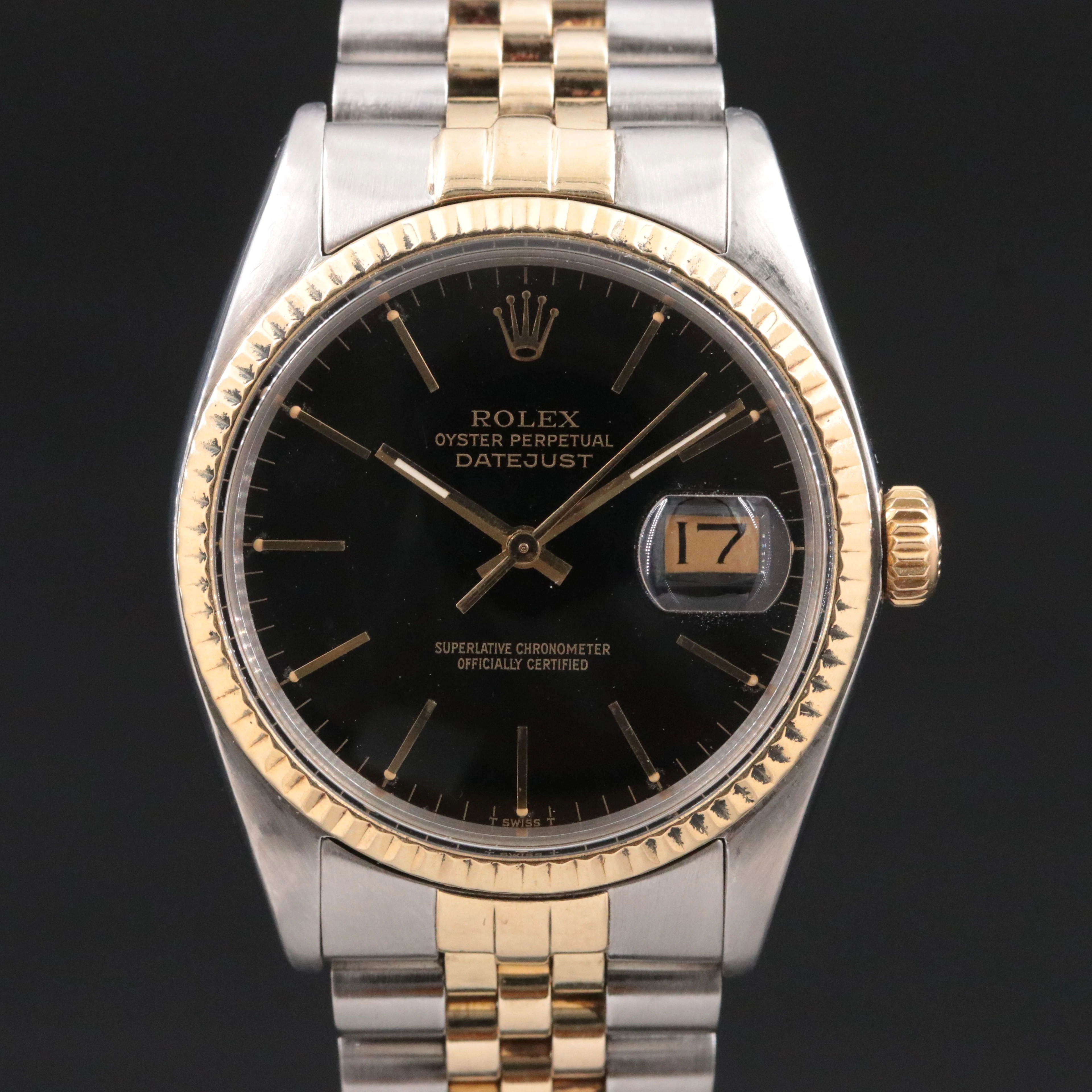 1978 Rolex Two Tone Black Dial Datejust Watch Model 16013