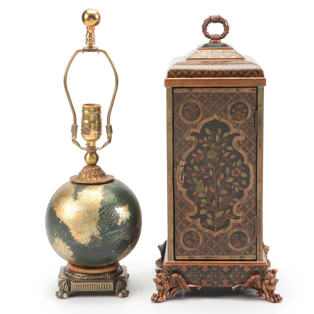 John Richard Green & Gold Leaf Orb Accent Lamp with Decorative Box