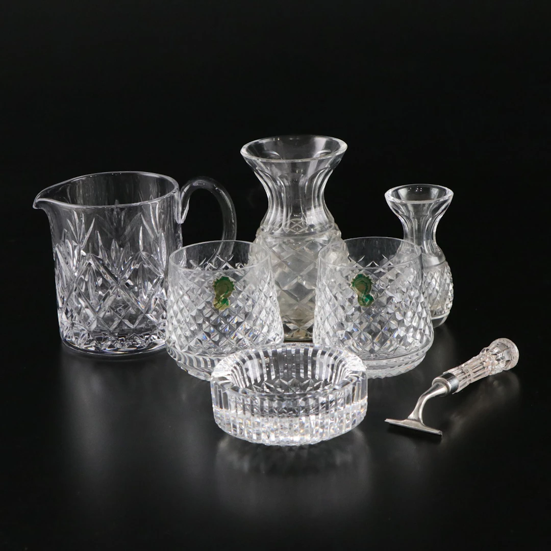 Waterford Crystal "Alana" Glasses, "Huntley" Pitcher, "Comeragh" Vases