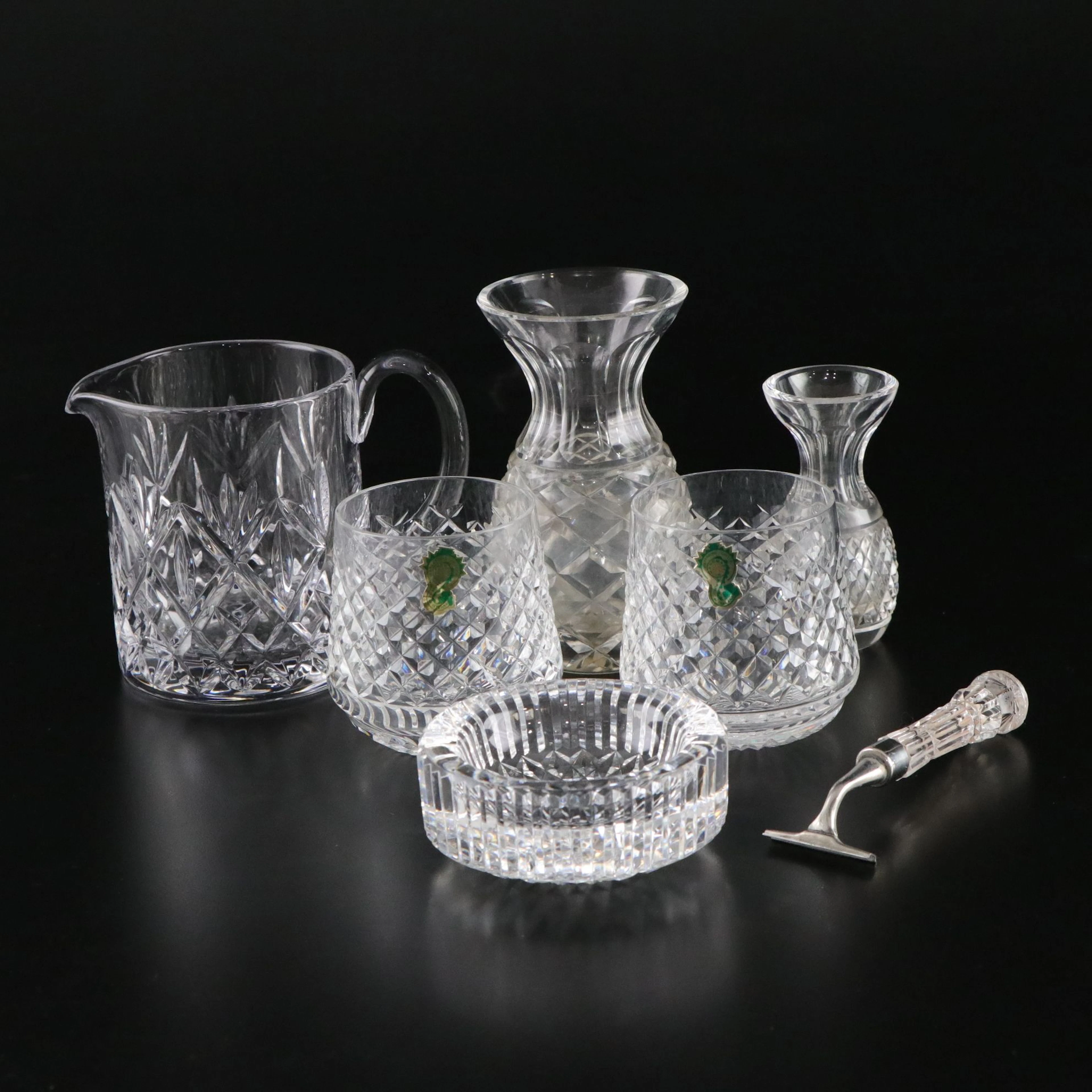Waterford Crystal "Alana" Glasses, "Huntley" Pitcher, "Comeragh" Vases