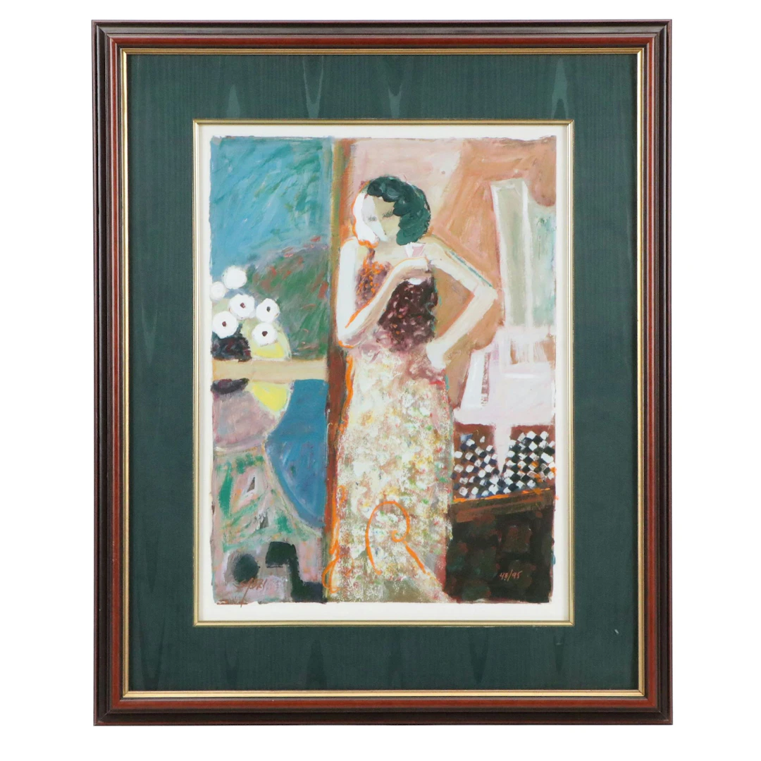 Mahmood Sabzi Stylized Embellished Giclée of Woman in Dress