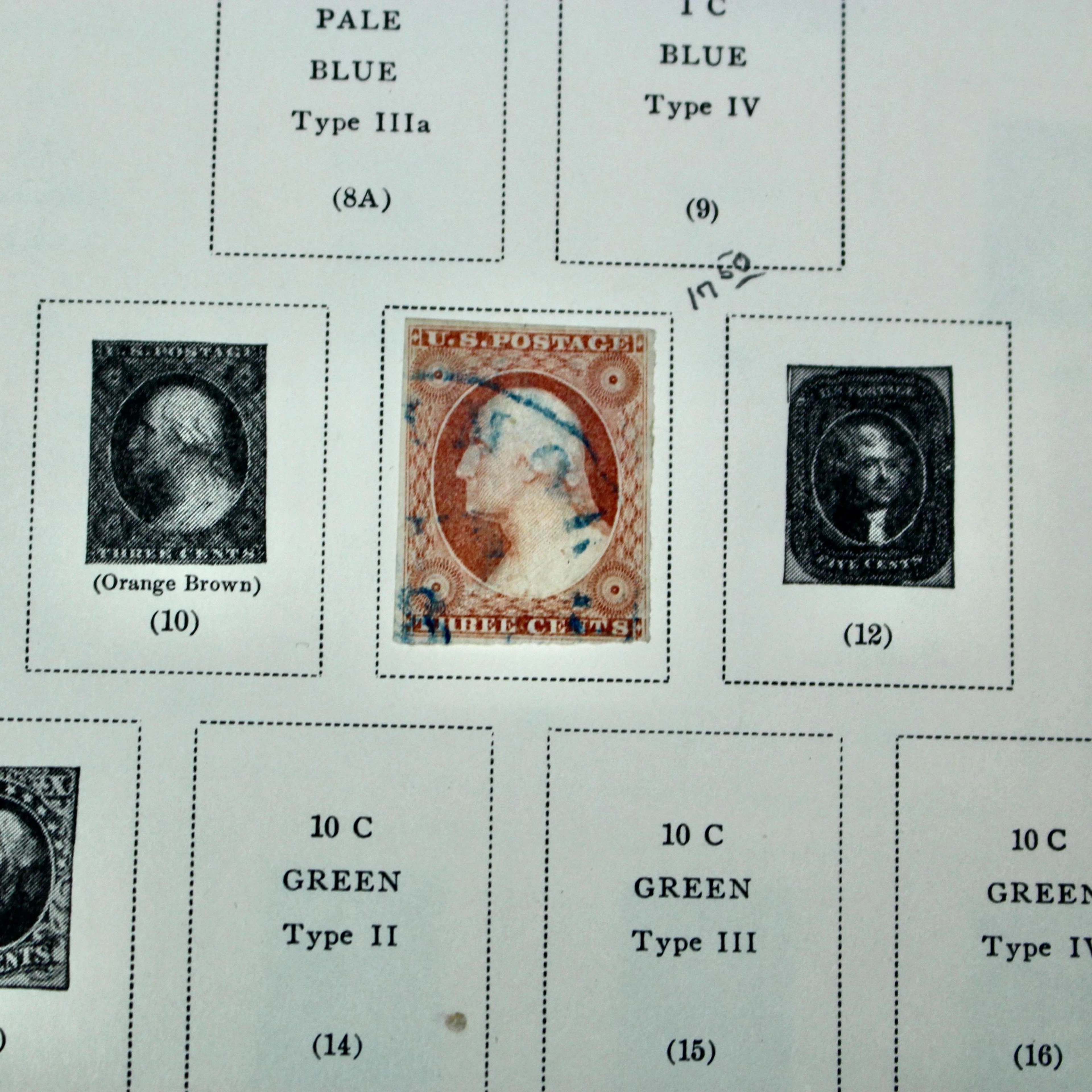 Early U.S. Postage Stamp Collection: 1851 to 1875, Some With Grills
