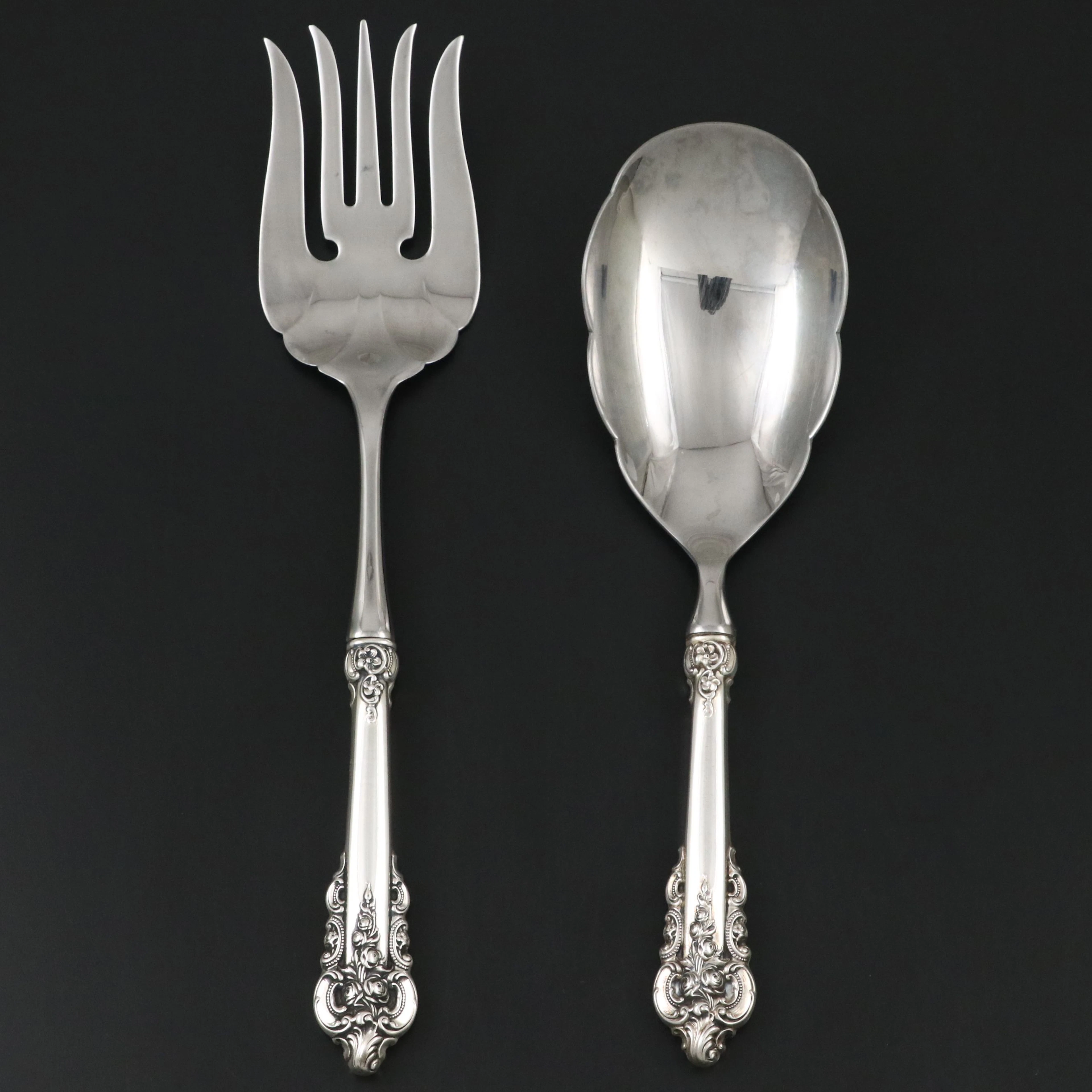 Wallace "Grande Baroque" Sterling Silver Handled Serving Fork and Spoon
