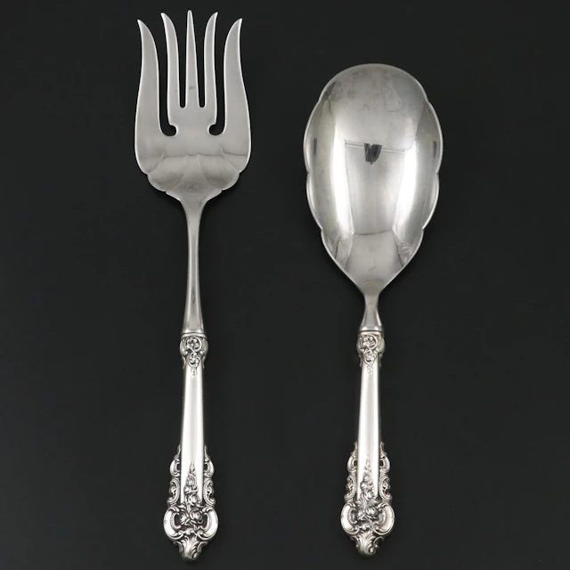 Wallace "Grande Baroque" Sterling Silver Handled Serving Fork and Spoon