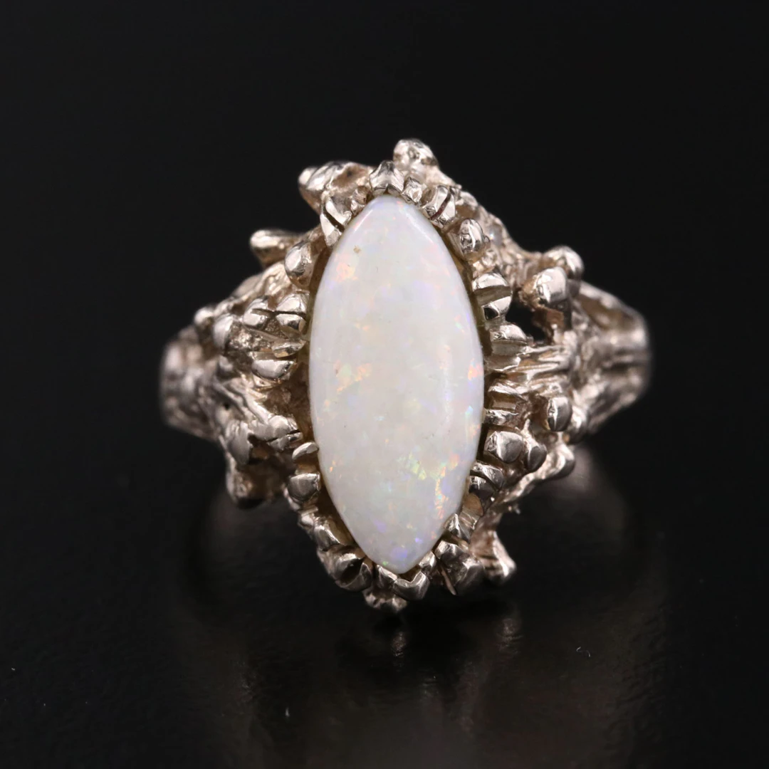 14K Opal and Diamond Biomorphic Ring