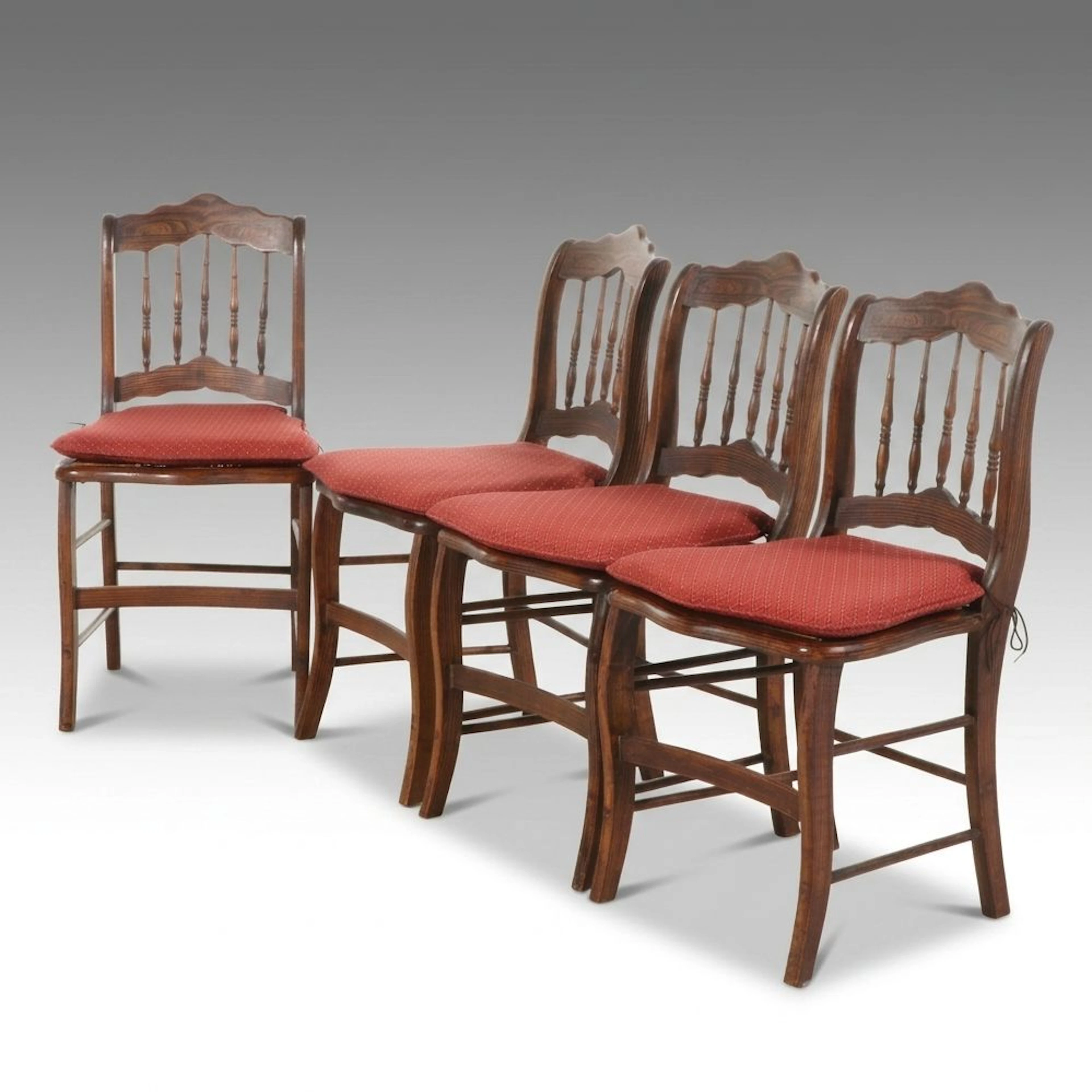 Set of Four Victorian Style Oak Cane-Bottom Chairs, 20th Century