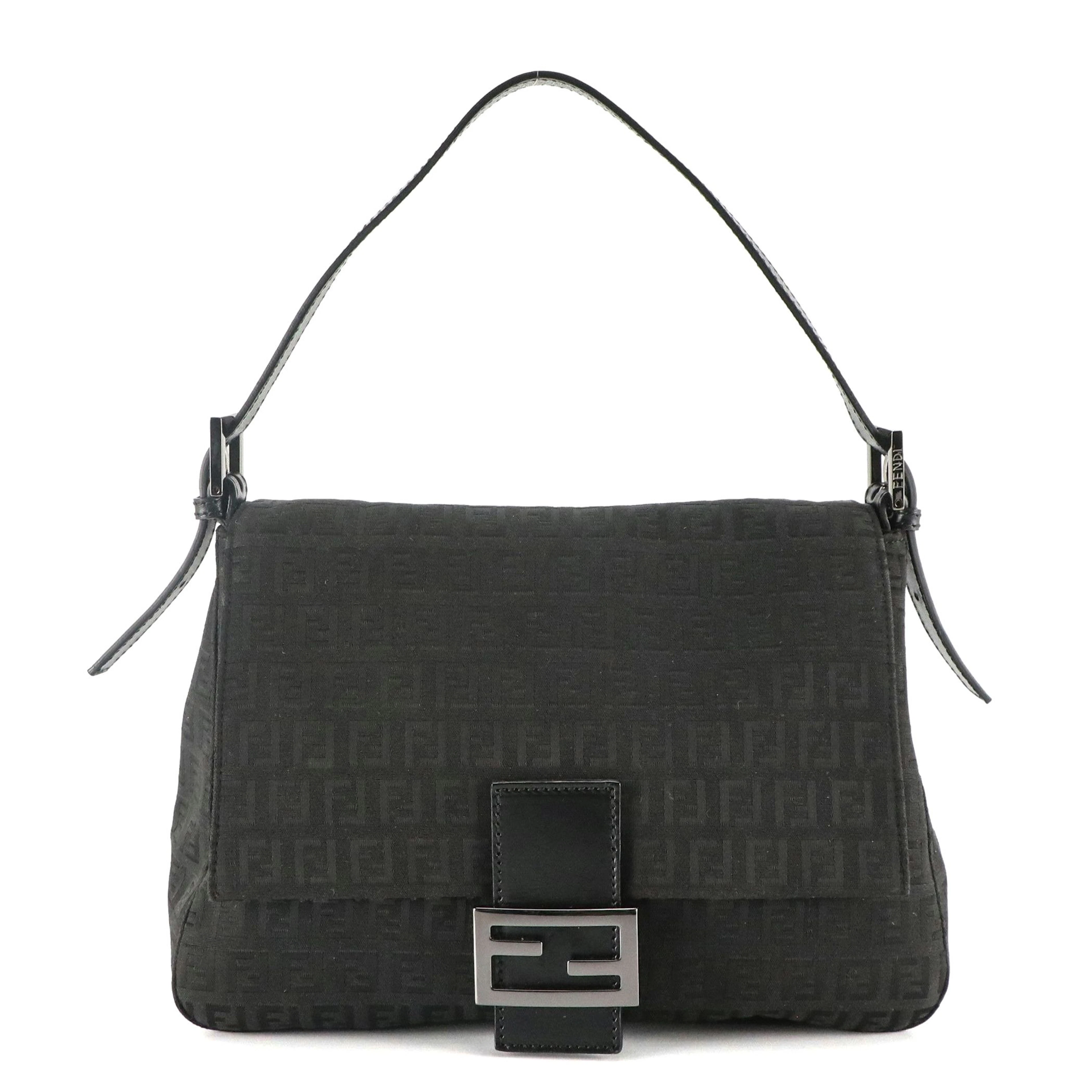 Fendi Mamma Baguette Shoulder Bag in Black Zucchino Canvas and Leather
