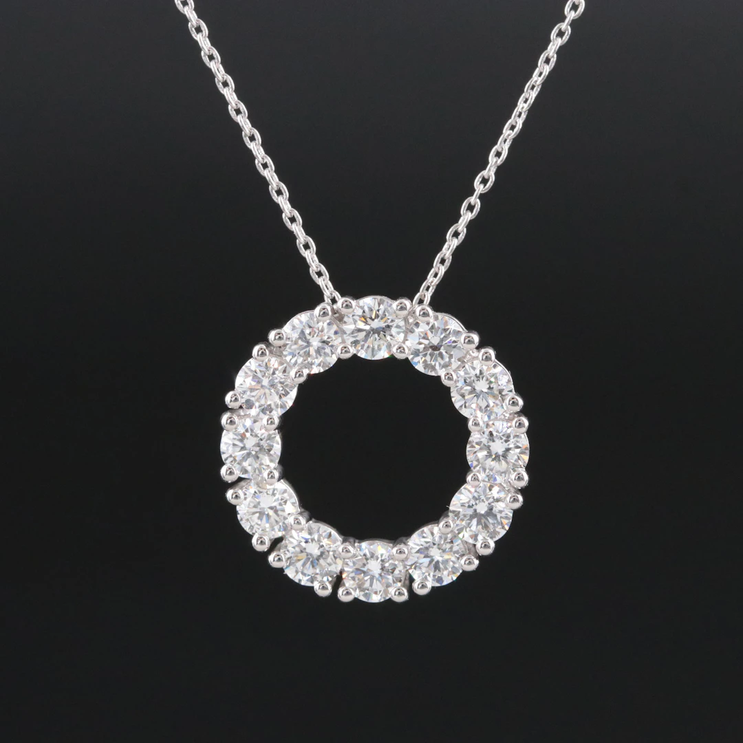 14K 2.00 CTW Lab Grown Diamond Circle Pendant Necklace with IGI Report