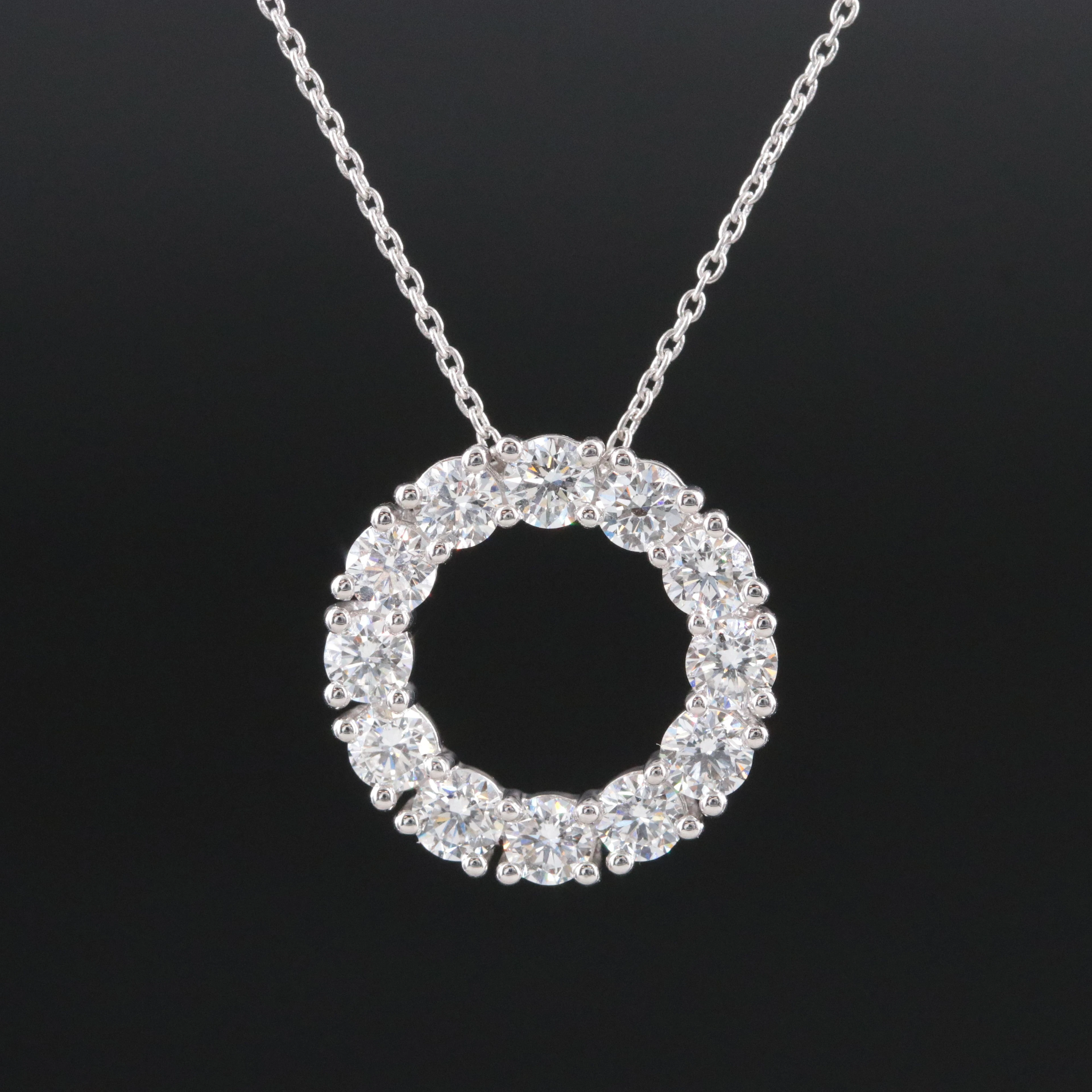 14K 2.00 CTW Lab Grown Diamond Circle Pendant Necklace with IGI Report