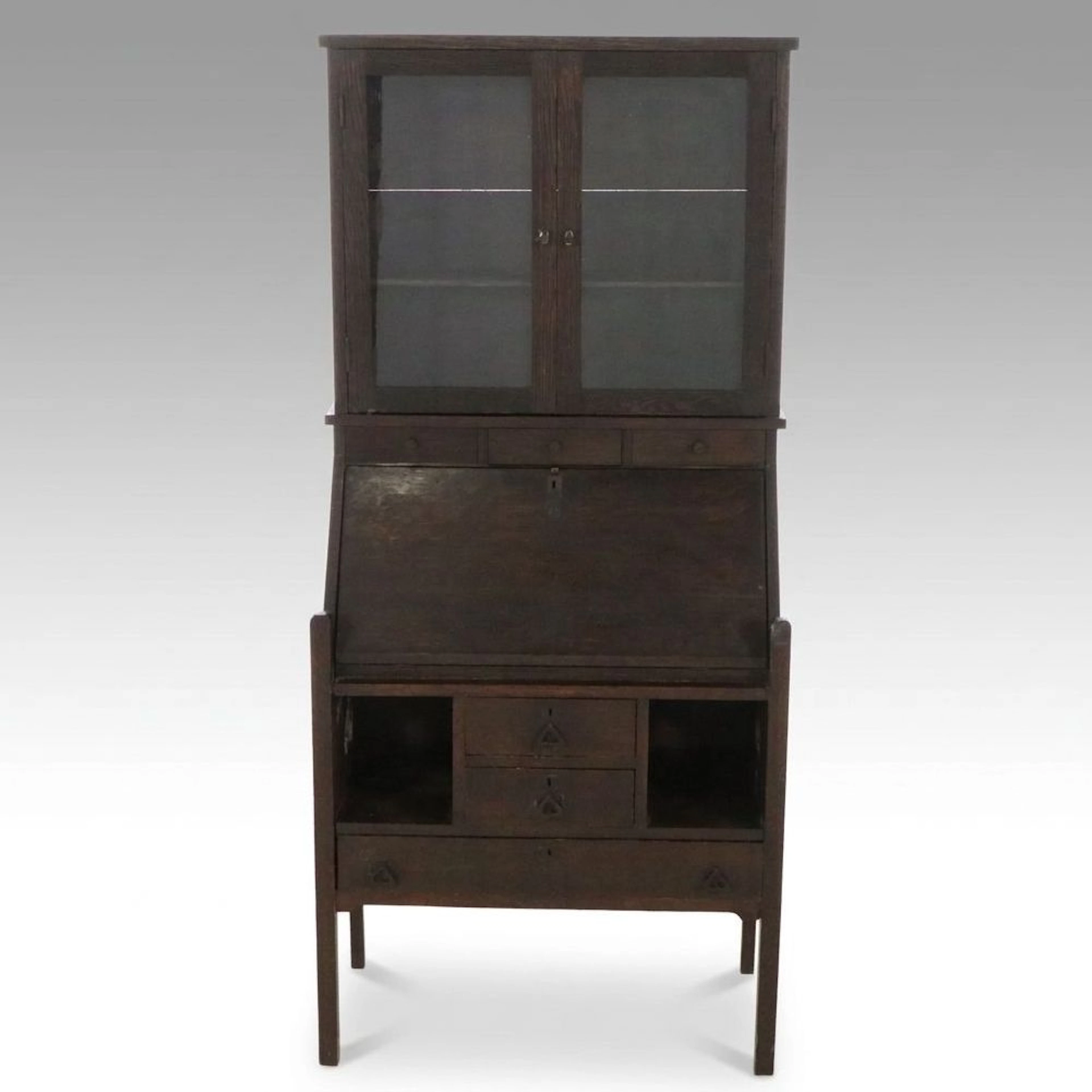 The Cron-Kills Arts and Crafts Style Dark Stained Oak Drop-Front Secretary Desk