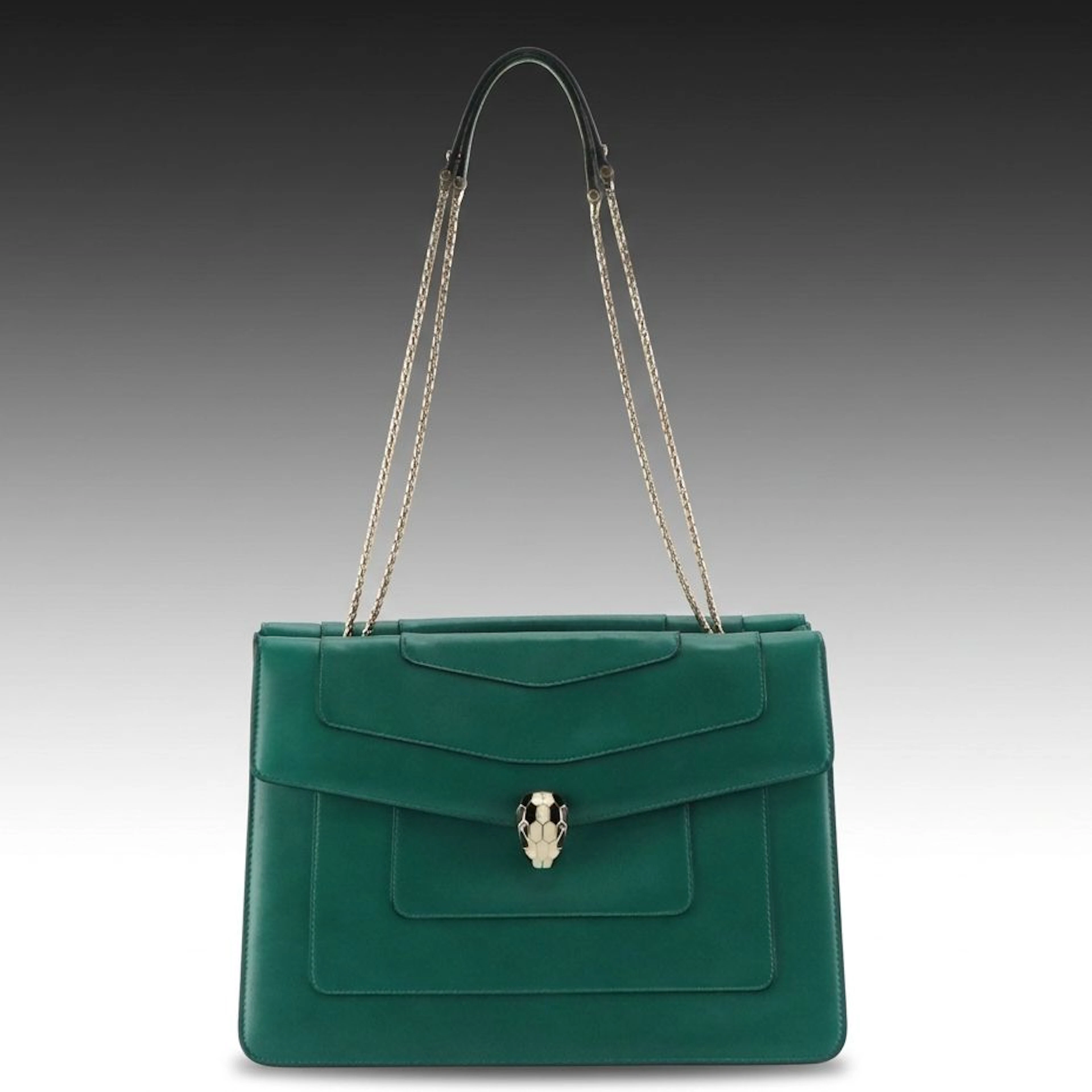 BVLGARI Serpenti Forever Chain Tote Bag in Emerald Green Calfskin Leather