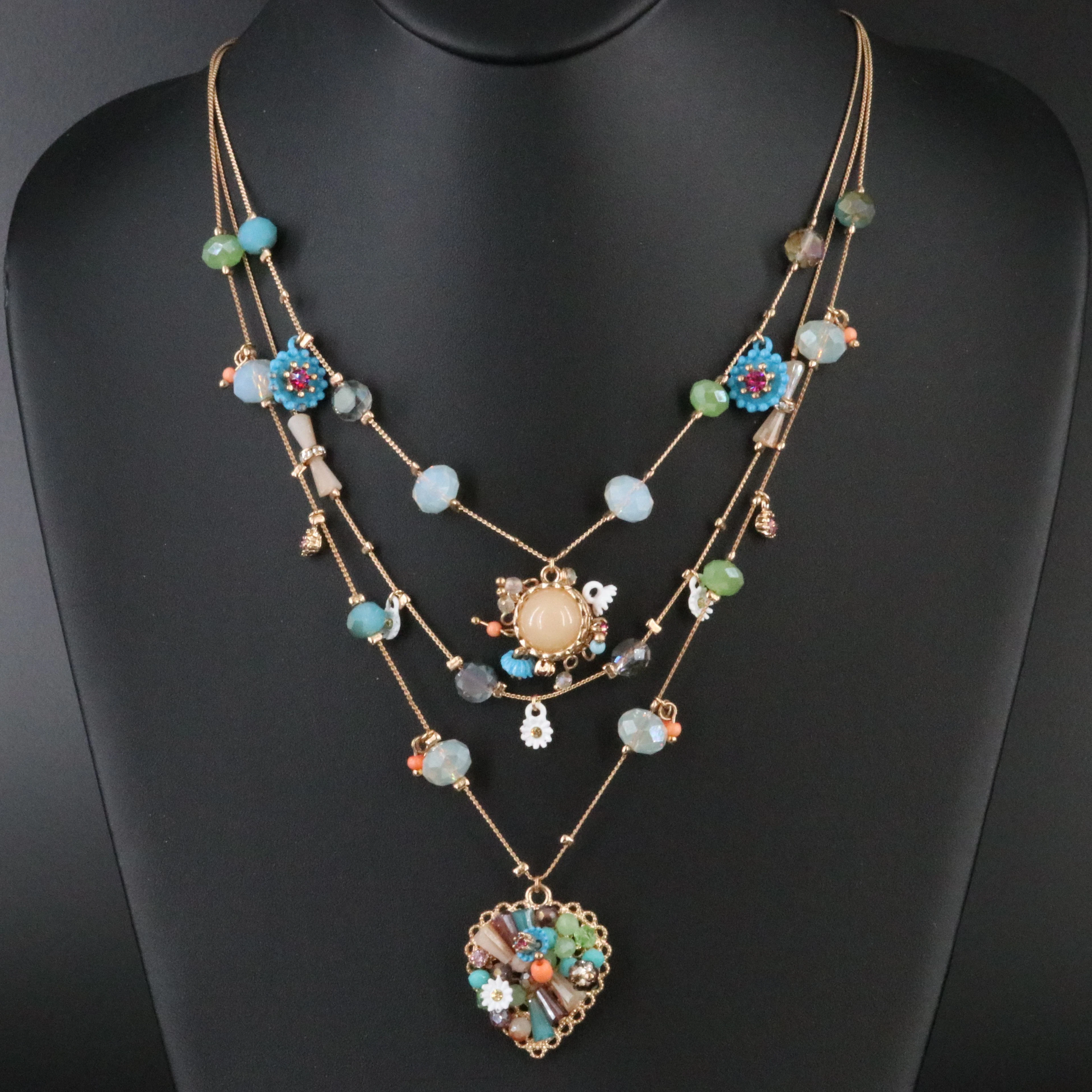Betsey Johnson Tiered Glass Crystal Floral Necklace
