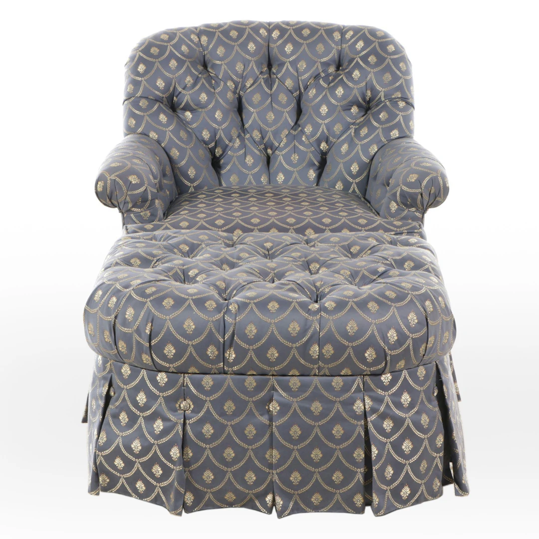 Hollywood Regency Style Tufted Upholstered Armchair with Coordinating Ottoman