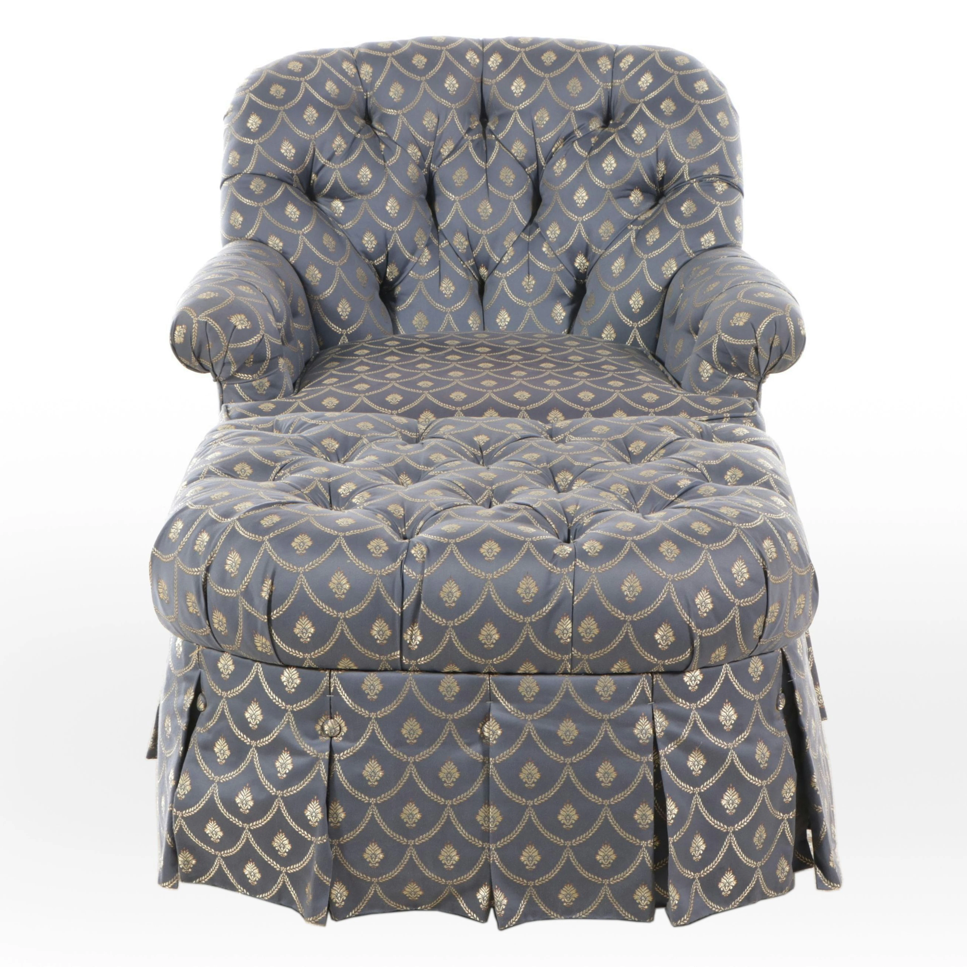 Hollywood Regency Style Tufted Upholstered Armchair with Coordinating Ottoman