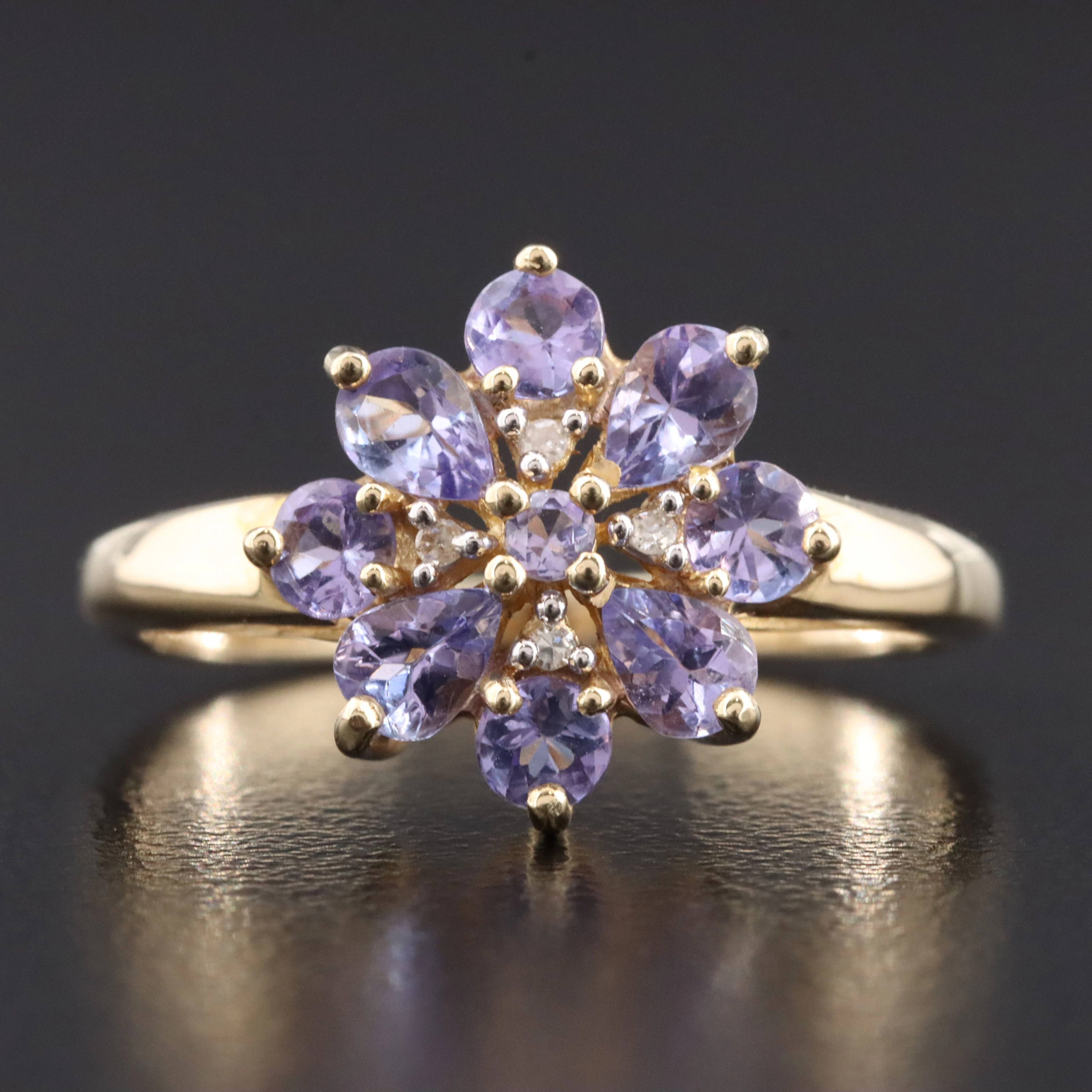 14K Tanzanite and Diamond Flower Ring