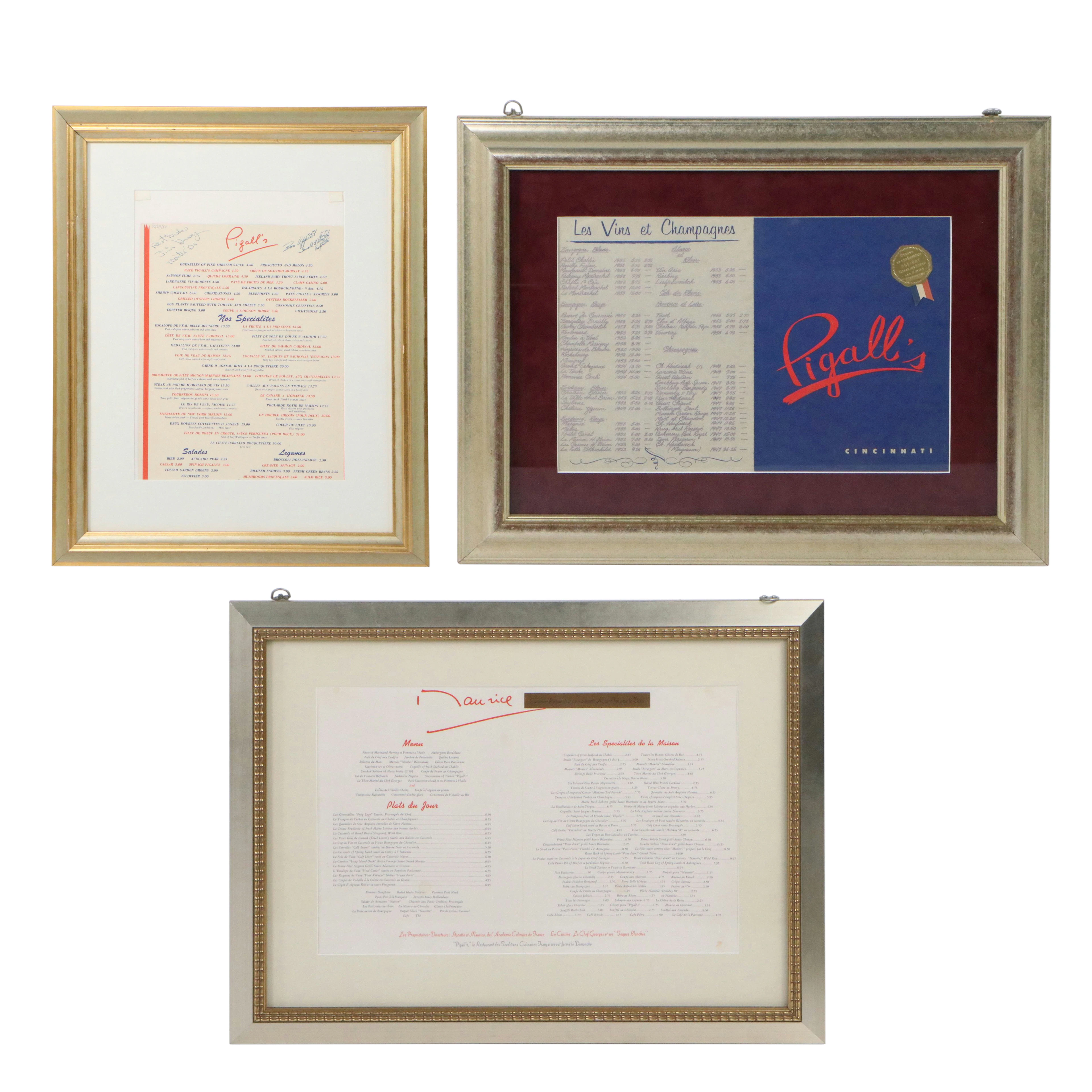 Pigall's Restaurant Menus, Mid to Late 20th Century