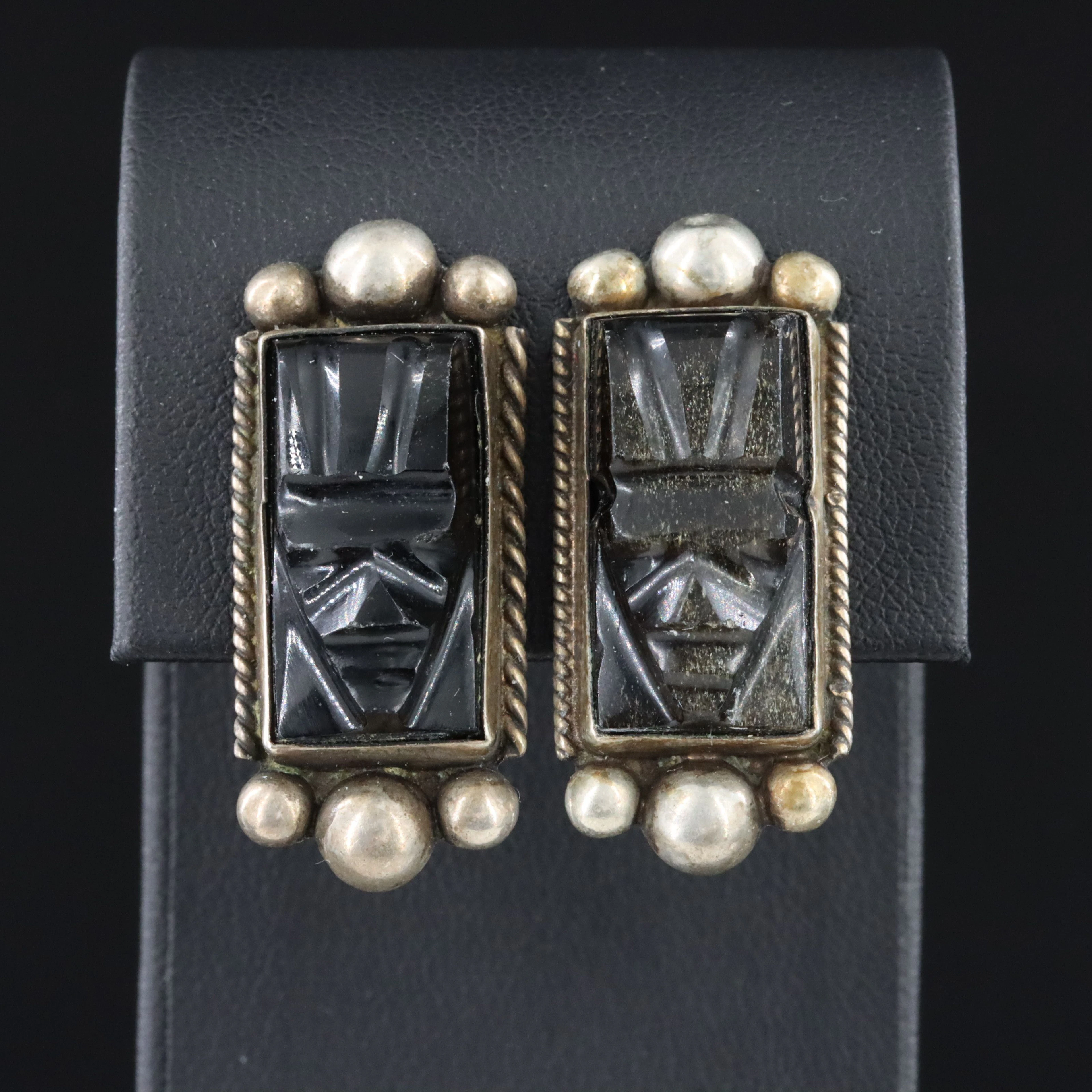 Mexican Figural Obsidian Earrings