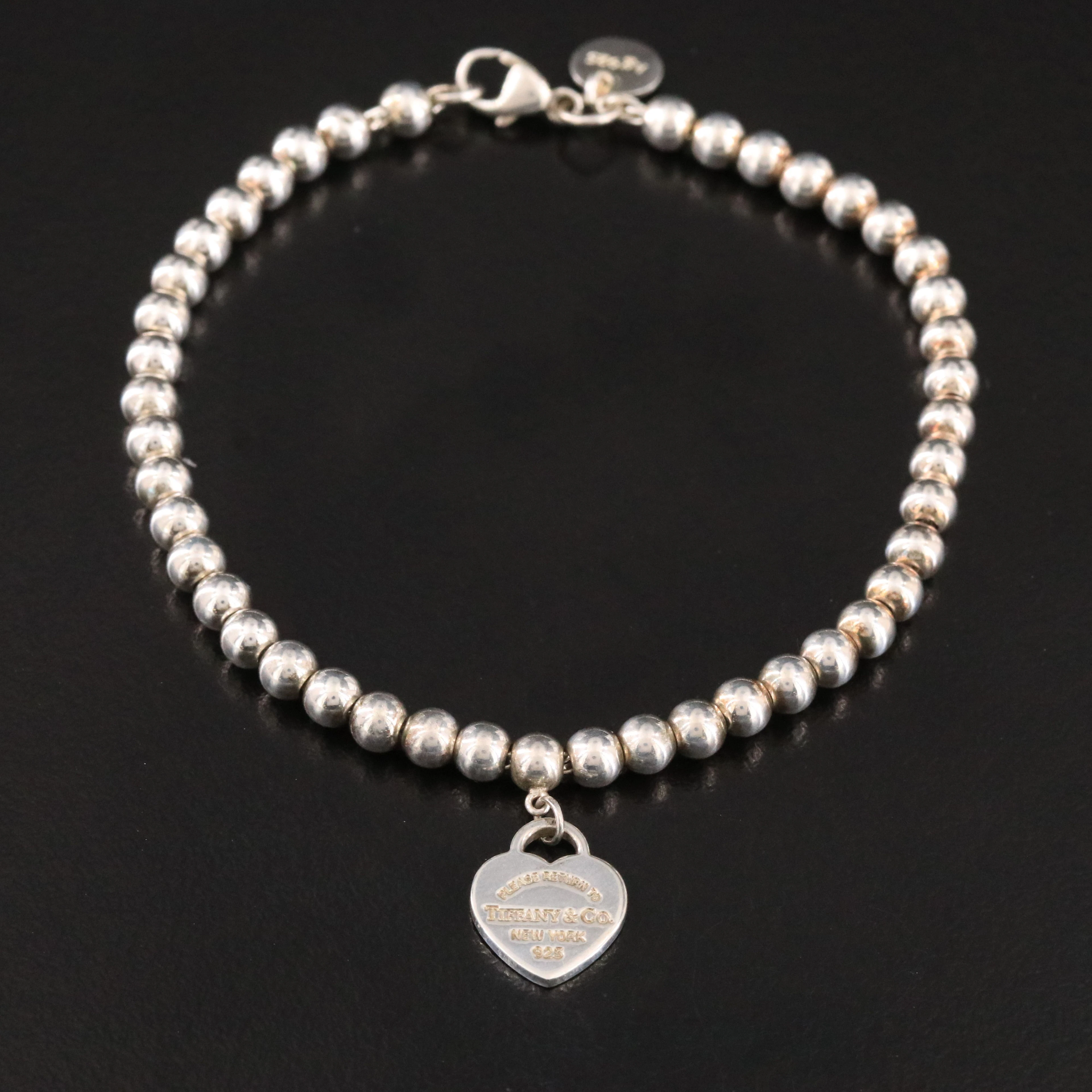 Tiffany & Co. Return to Tiffany Sterling and Pink Enamel Heart Beaded Bracelet