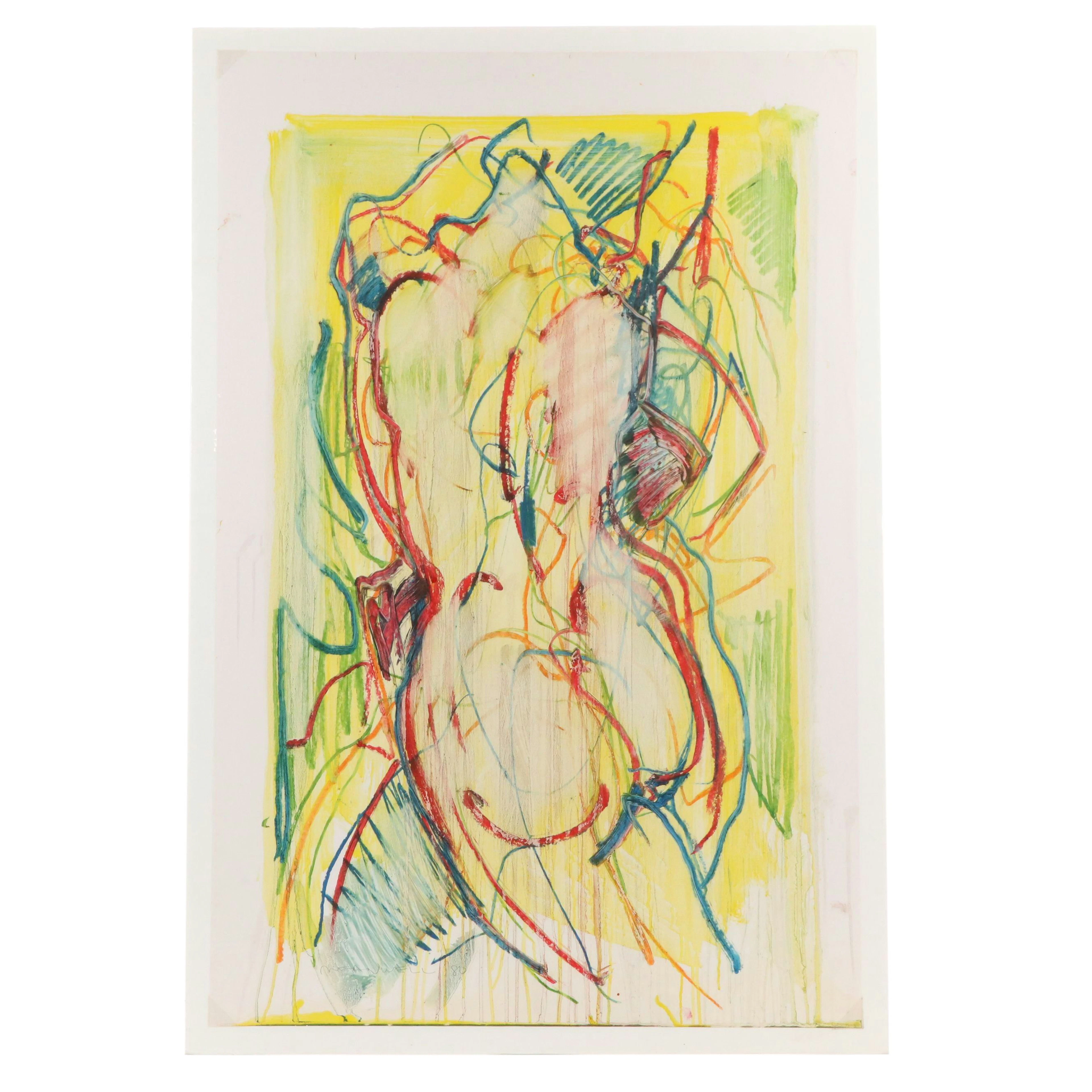 Jack Meanwell Mixed Media Painting: Abstract Expressionist, 1980
