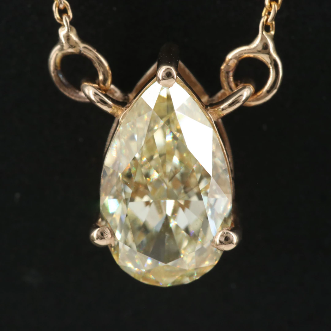 14K 1.52 CT Lab Grown Fancy Yellow Diamond Solitaire Necklace with IGI Report