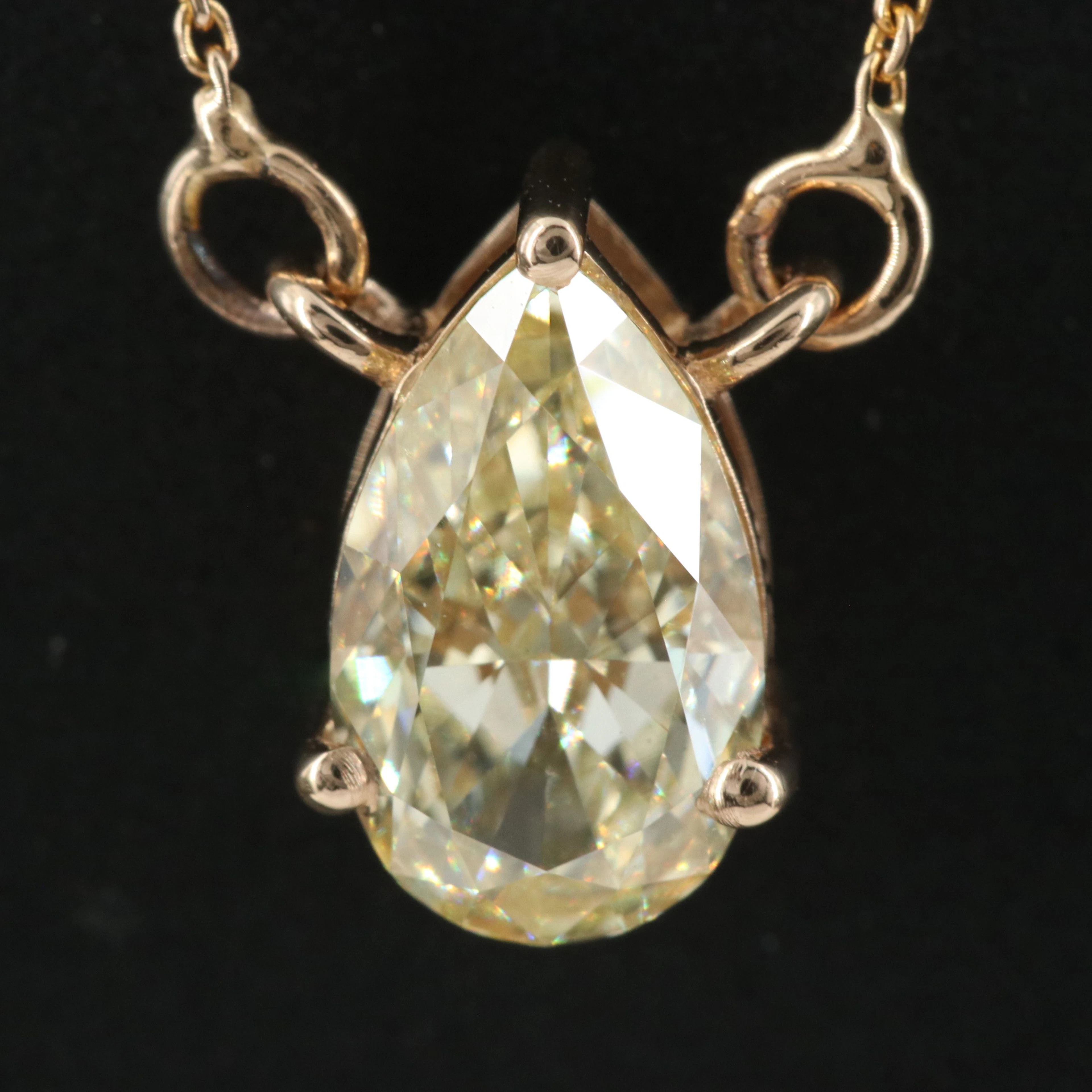 14K 1.52 CT Lab Grown Fancy Yellow Diamond Solitaire Necklace with IGI Report