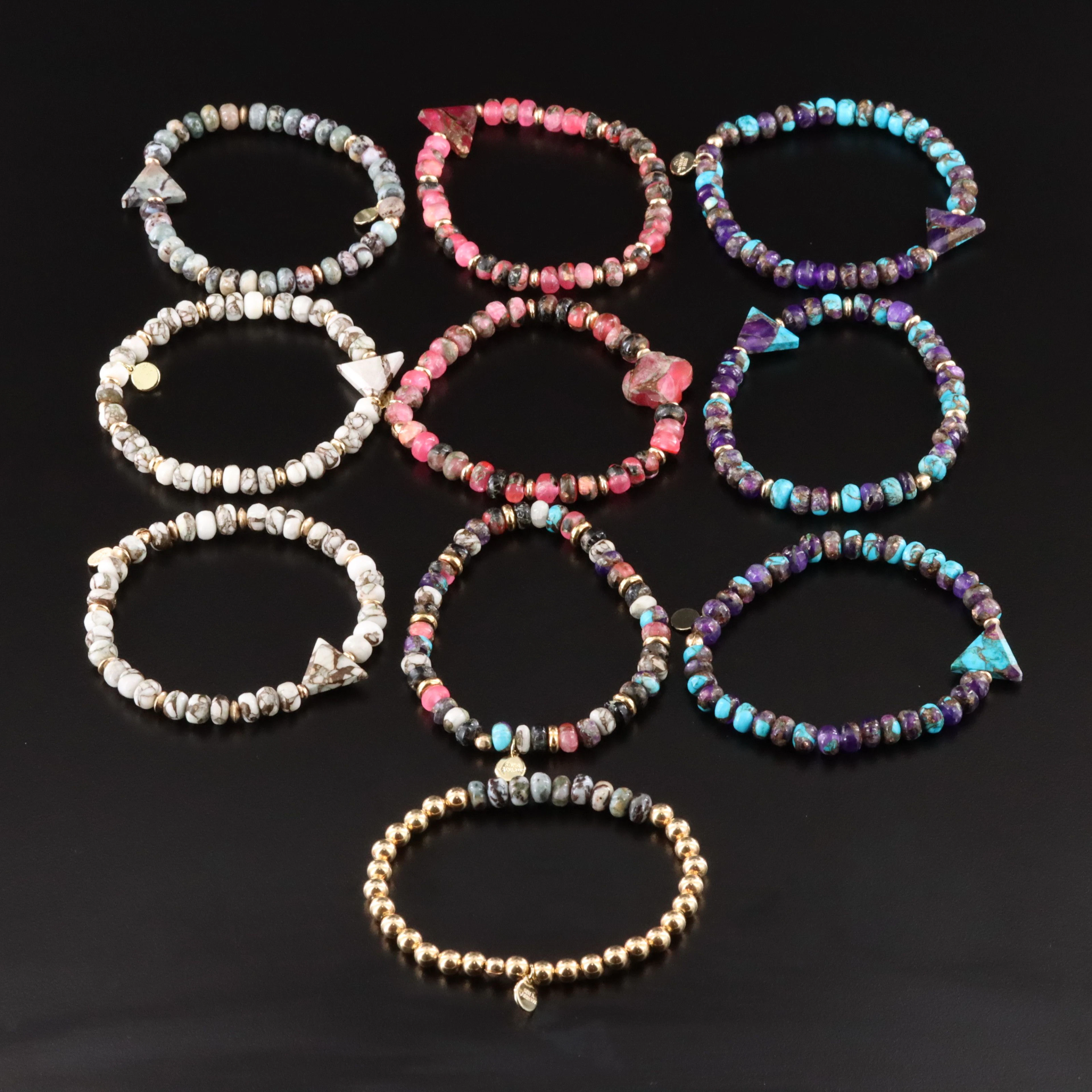 Beaded Magnesite Bracelet Collection Featuring Agate and Chrysocolla