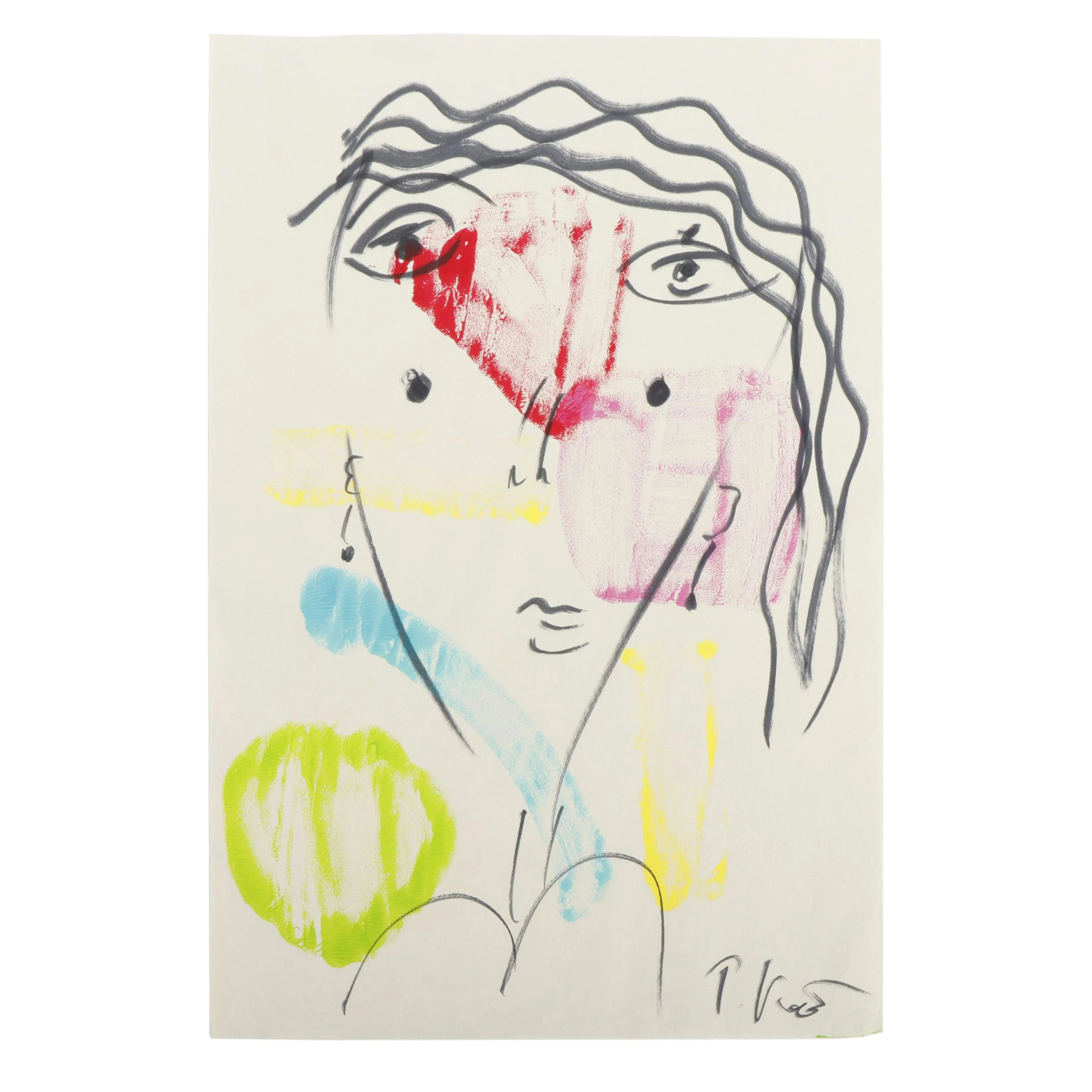 Peter Keil Abstract Acrylic Portrait Painting, Late 20th Century