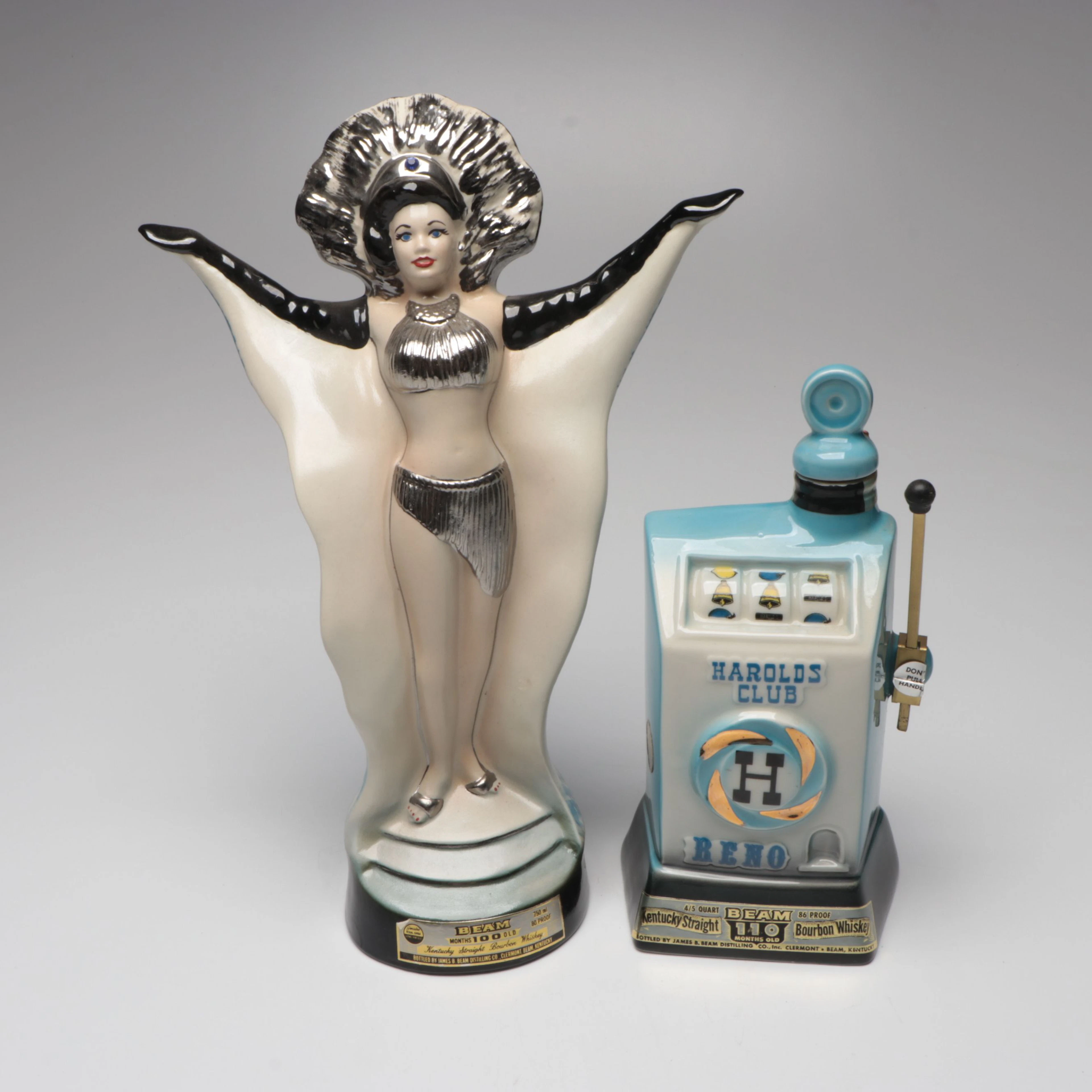 Jim Beam "Las Vegas Show Girl" and Slot Machine Figural Decanters