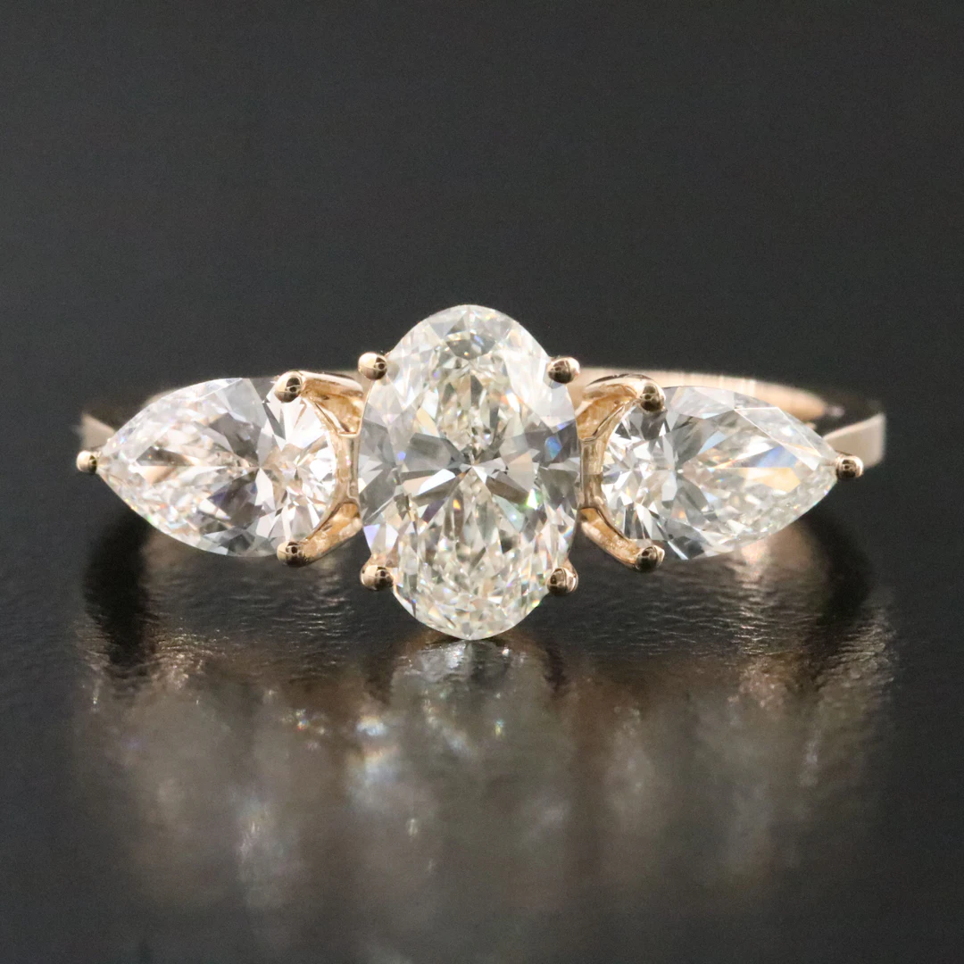 14K 1.71 CTW Diamond Three Stone Ring with GIA Reports