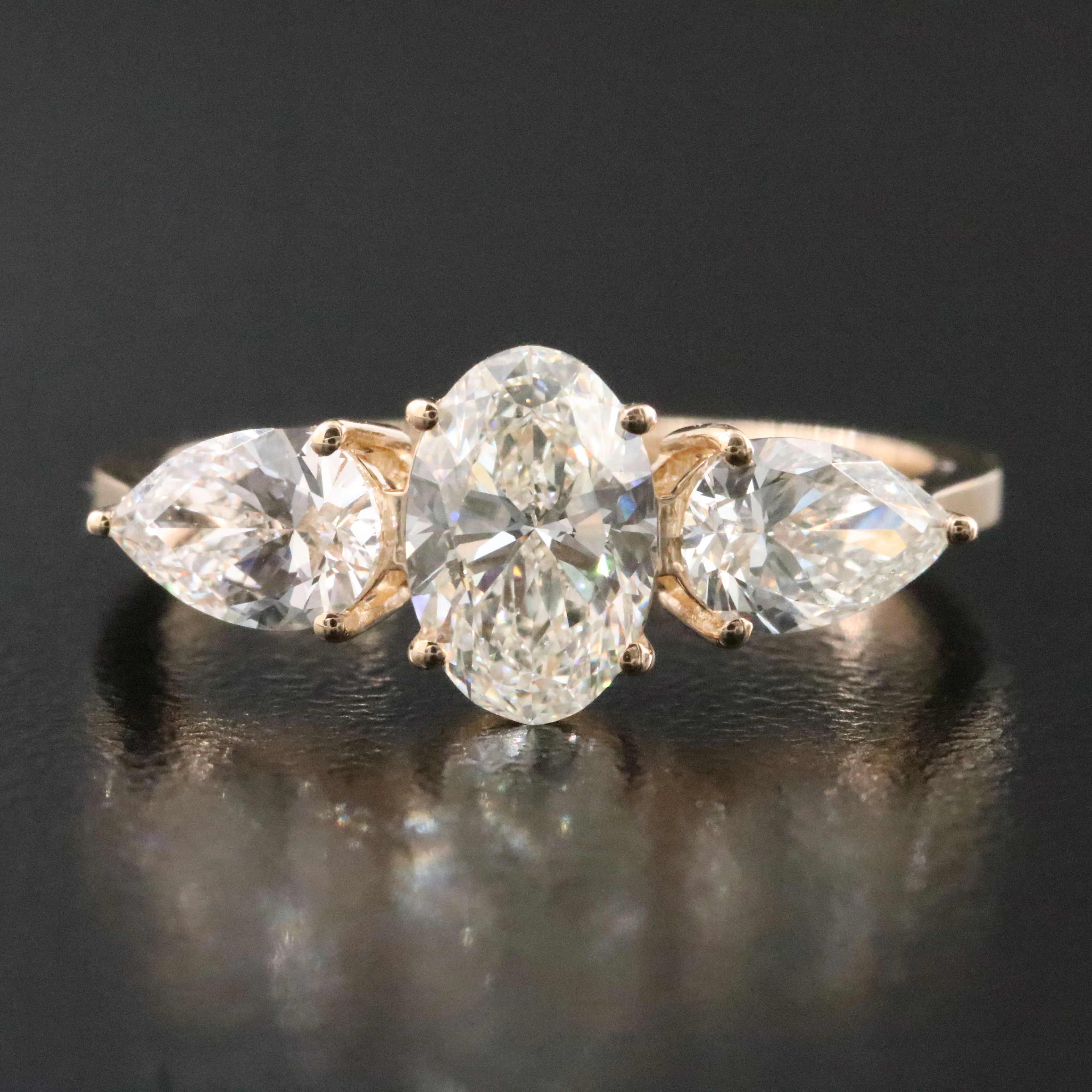 14K 1.71 CTW Diamond Three Stone Ring with GIA Reports