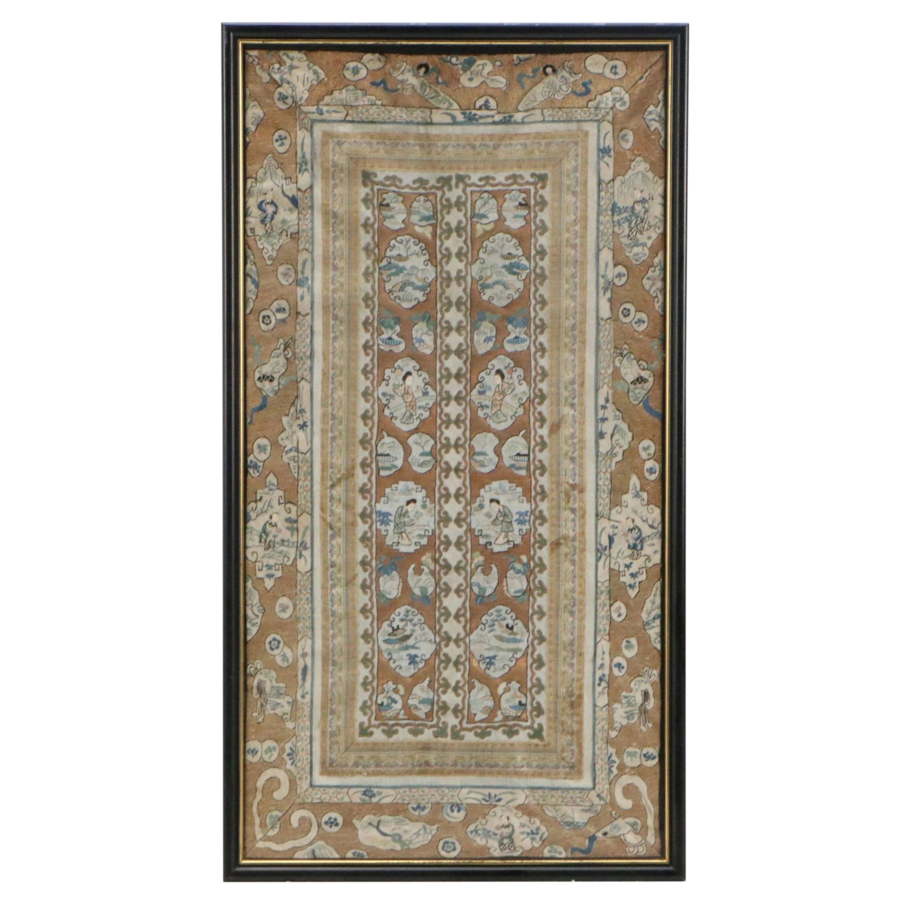 Antique Chinese Qing Dynasty Silk Embroidery Panel